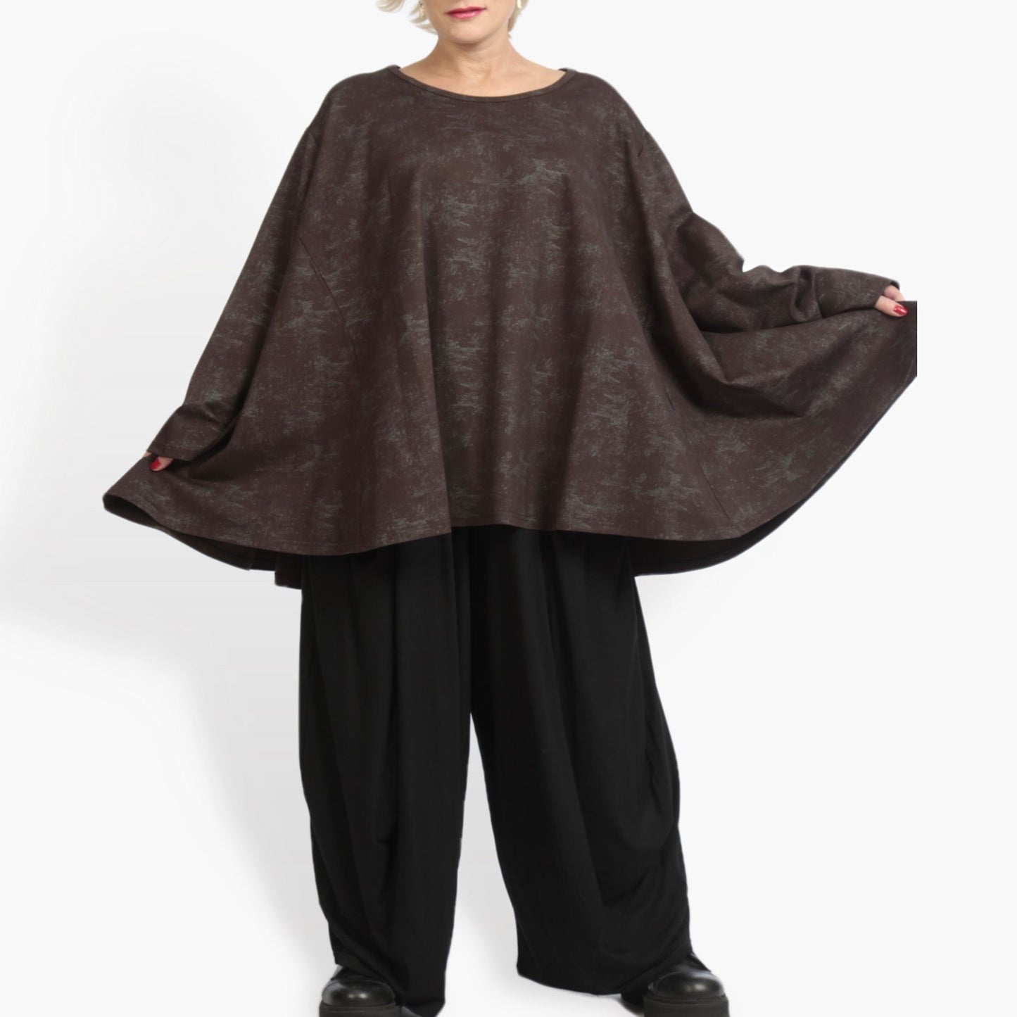 Winter big shirt in A-shape made of Romanit jersey quality, Lilo in brown