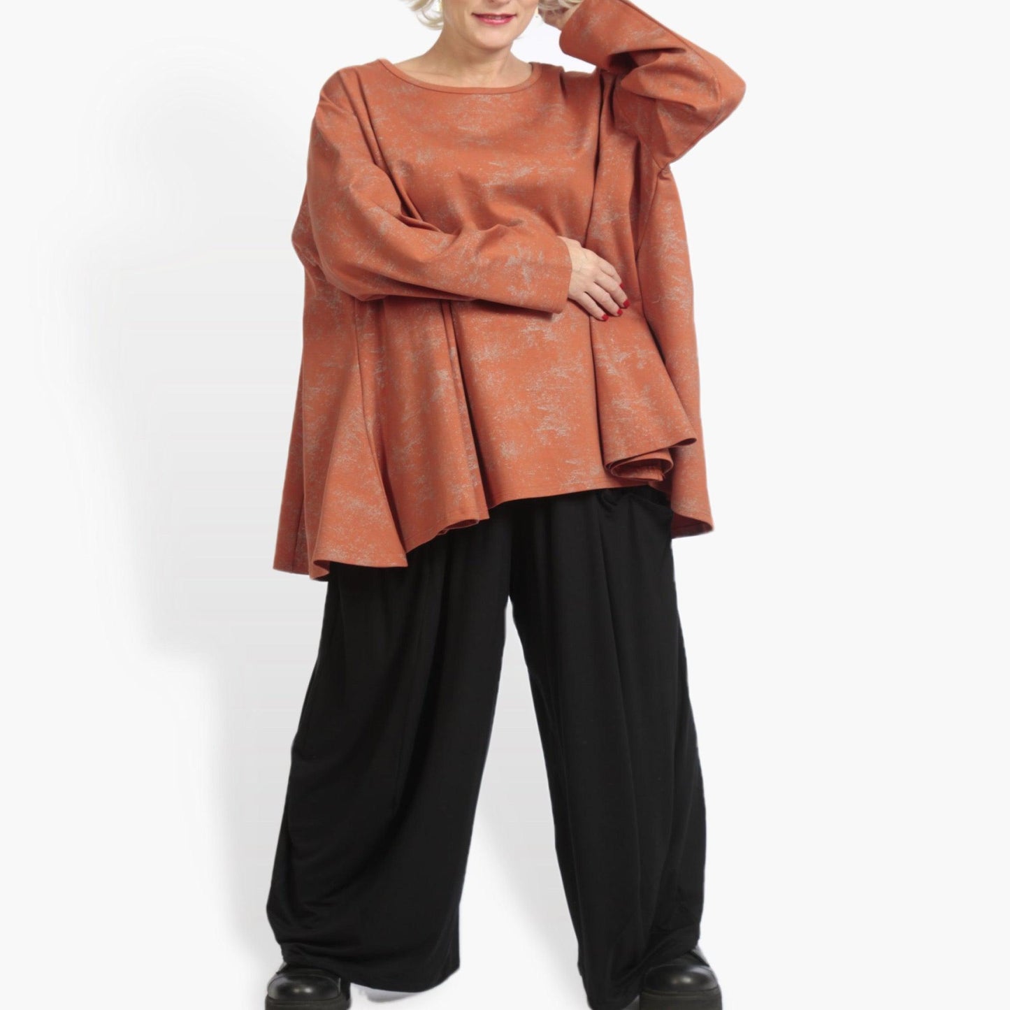 Winter big shirt in A-shape made of Romanit jersey quality, Lilo in terracotta