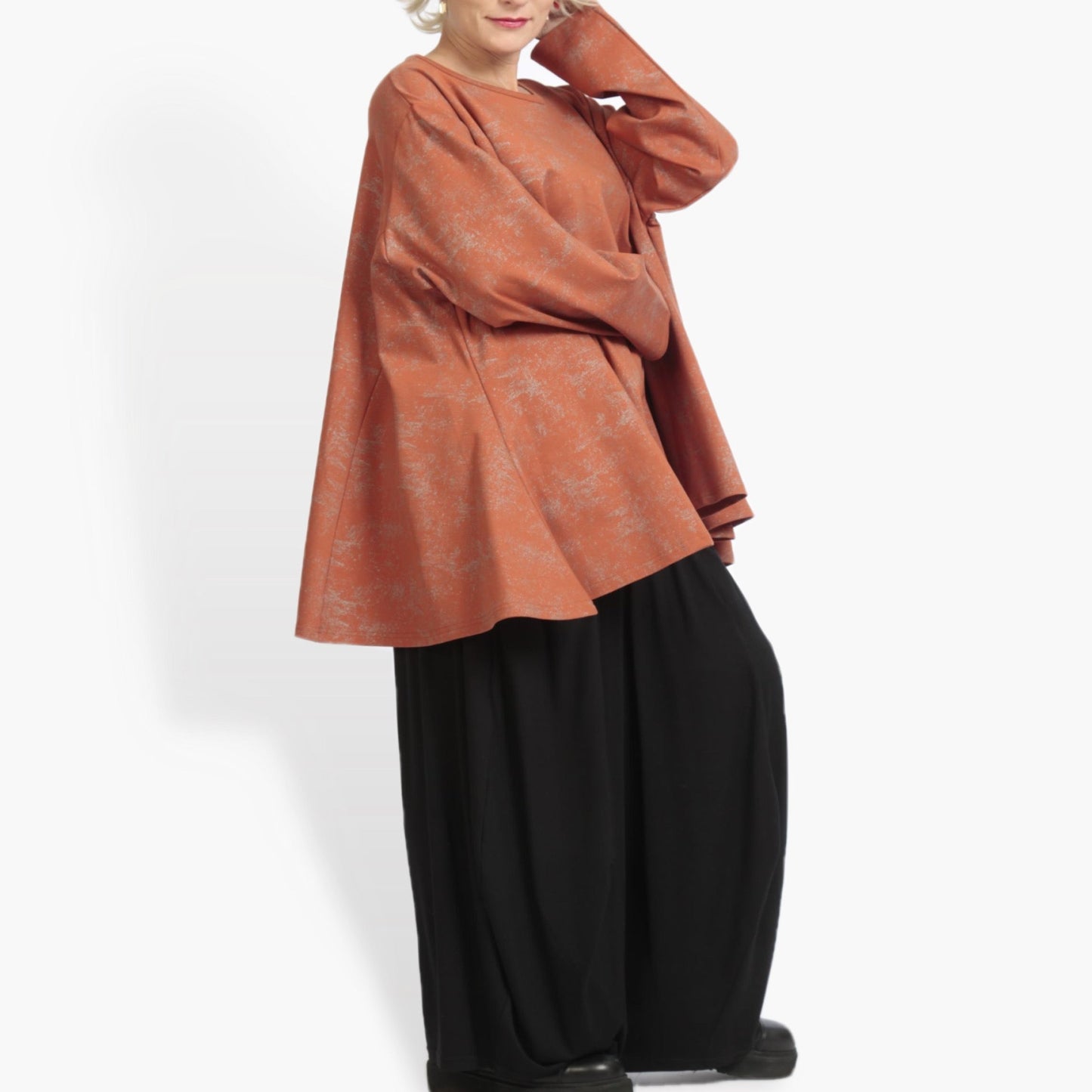 Winter big shirt in A-shape made of Romanit jersey quality, Lilo in terracotta