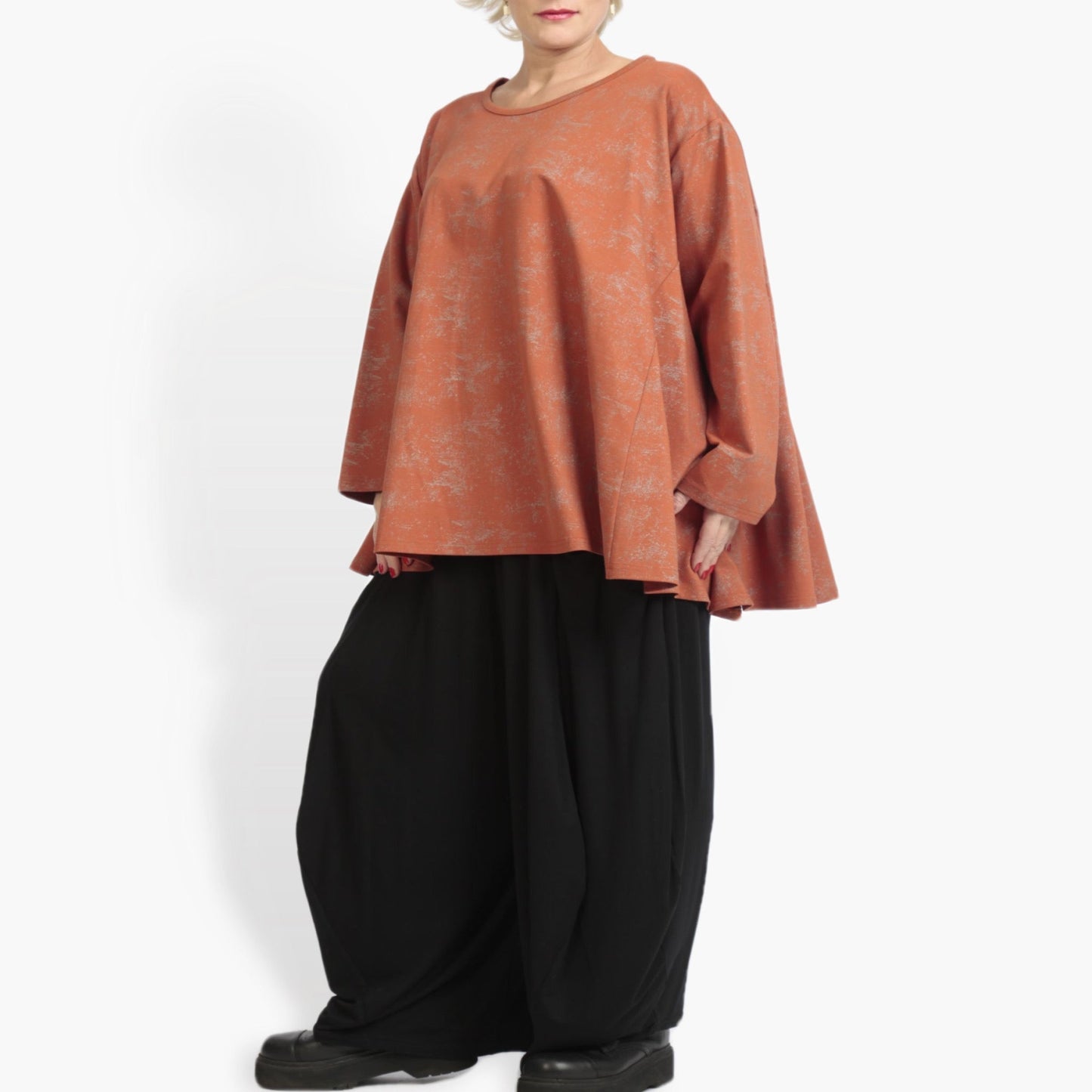 Winter big shirt in A-shape made of Romanit jersey quality, Lilo in terracotta