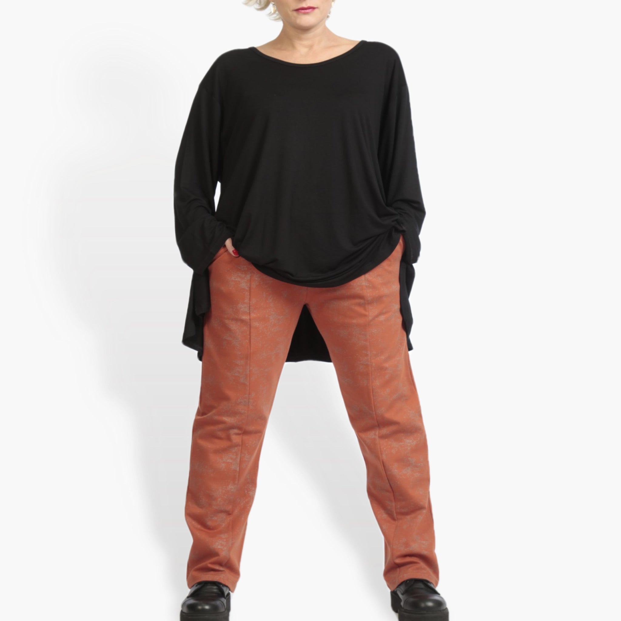 Winter trousers in the shape of Romanit jersey quality, Lilo in terracotta