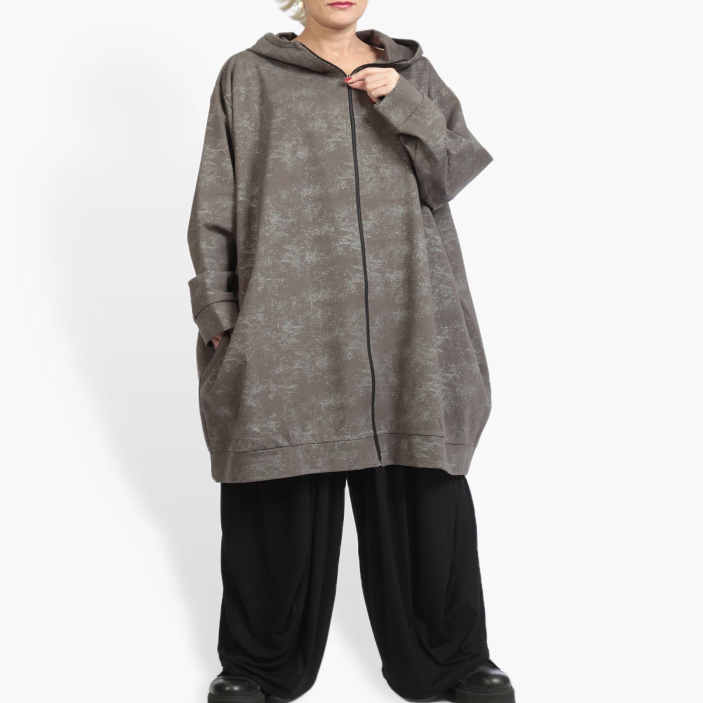 Winter jacket in balloon shape made of Romanit jersey quality, Lilo in gray