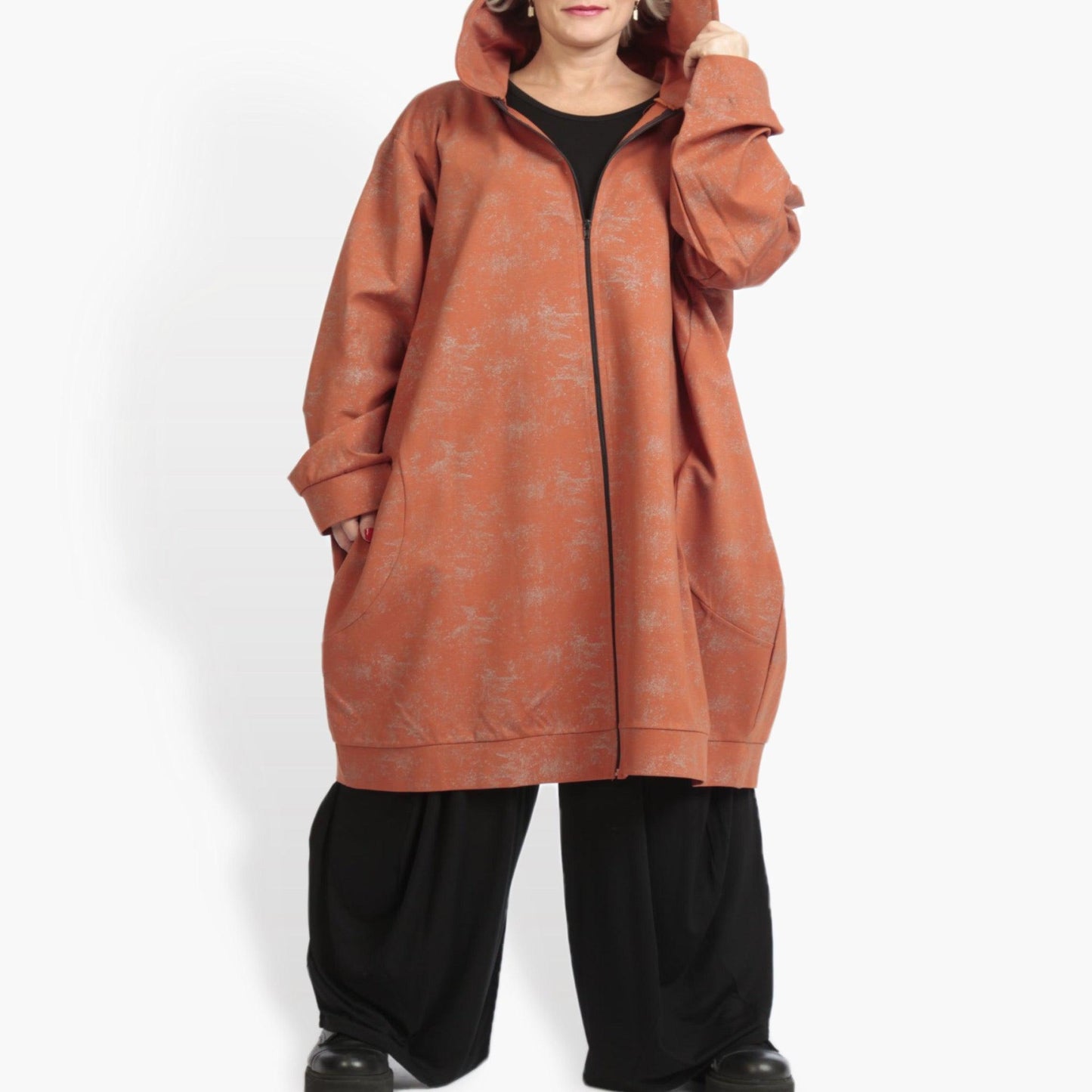 Winter jacket in balloon shape made of Romanit jersey quality, Lilo in terracotta