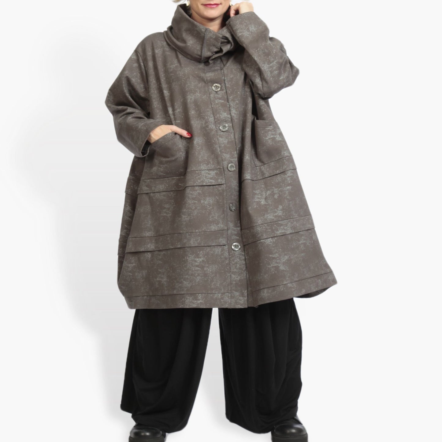 Winter coat in balloon shape made of Romanit jersey quality, Lilo in gray