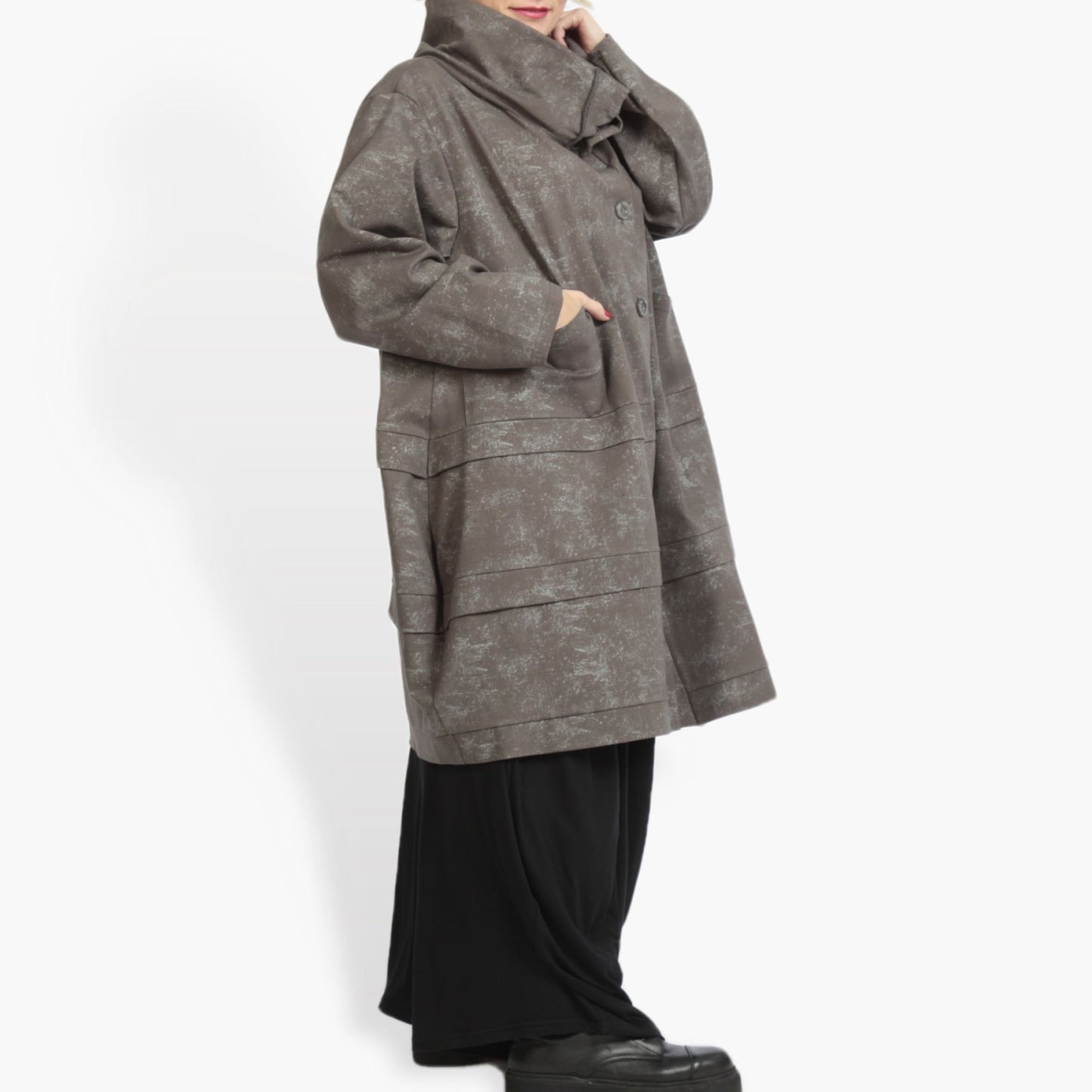 Winter coat in balloon shape made of Romanit jersey quality, Lilo in gray