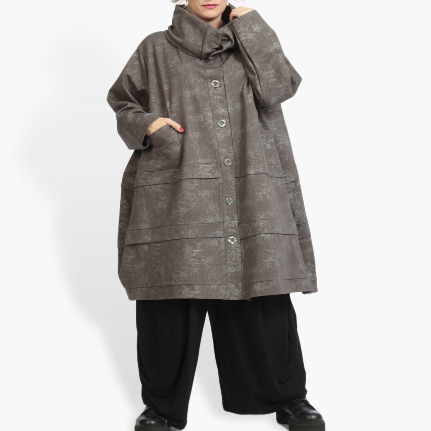 Winter coat in balloon shape made of Romanit jersey quality, Lilo in gray