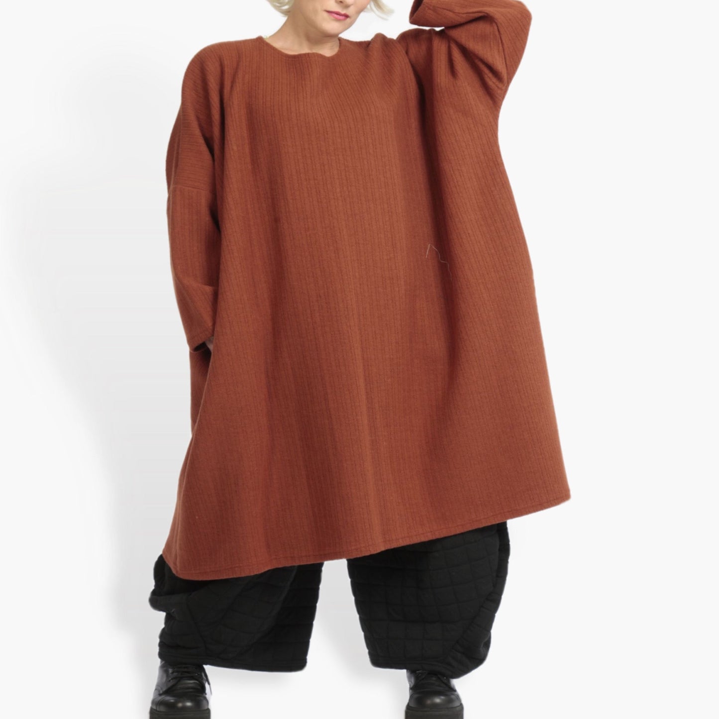 Winter dress in a straight shape made of wool blend quality, Weely in terracotta