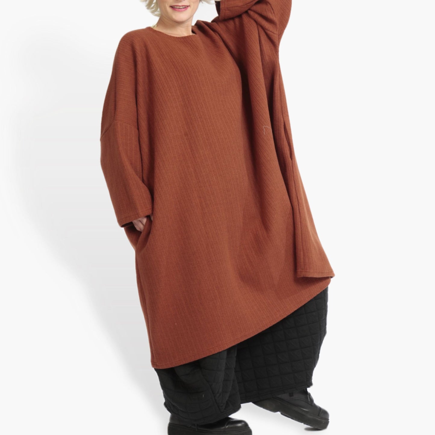 Winter dress in a straight shape made of wool blend quality, Weely in terracotta