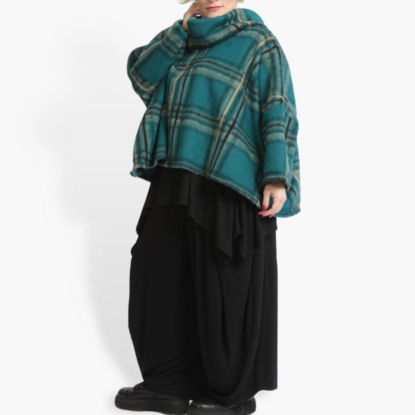 Winter Big Shirt in kastiger Form aus er Wollmischung Qualität, Chunky in Petrol-Multi