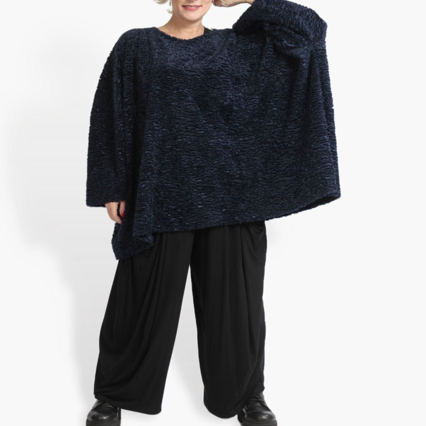 Winter big shirt in a boxy shape made from Astrakan quality, Astra in navy