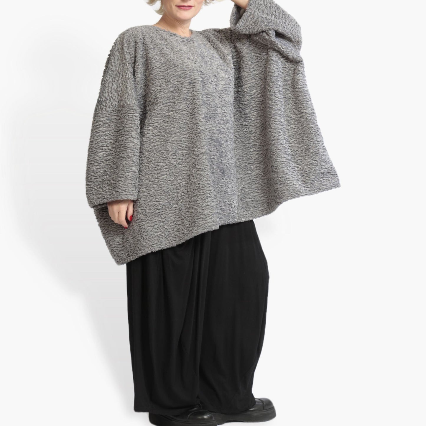 Winter Big Shirt in a boxy shape made from Astrakan quality, Astra in silver