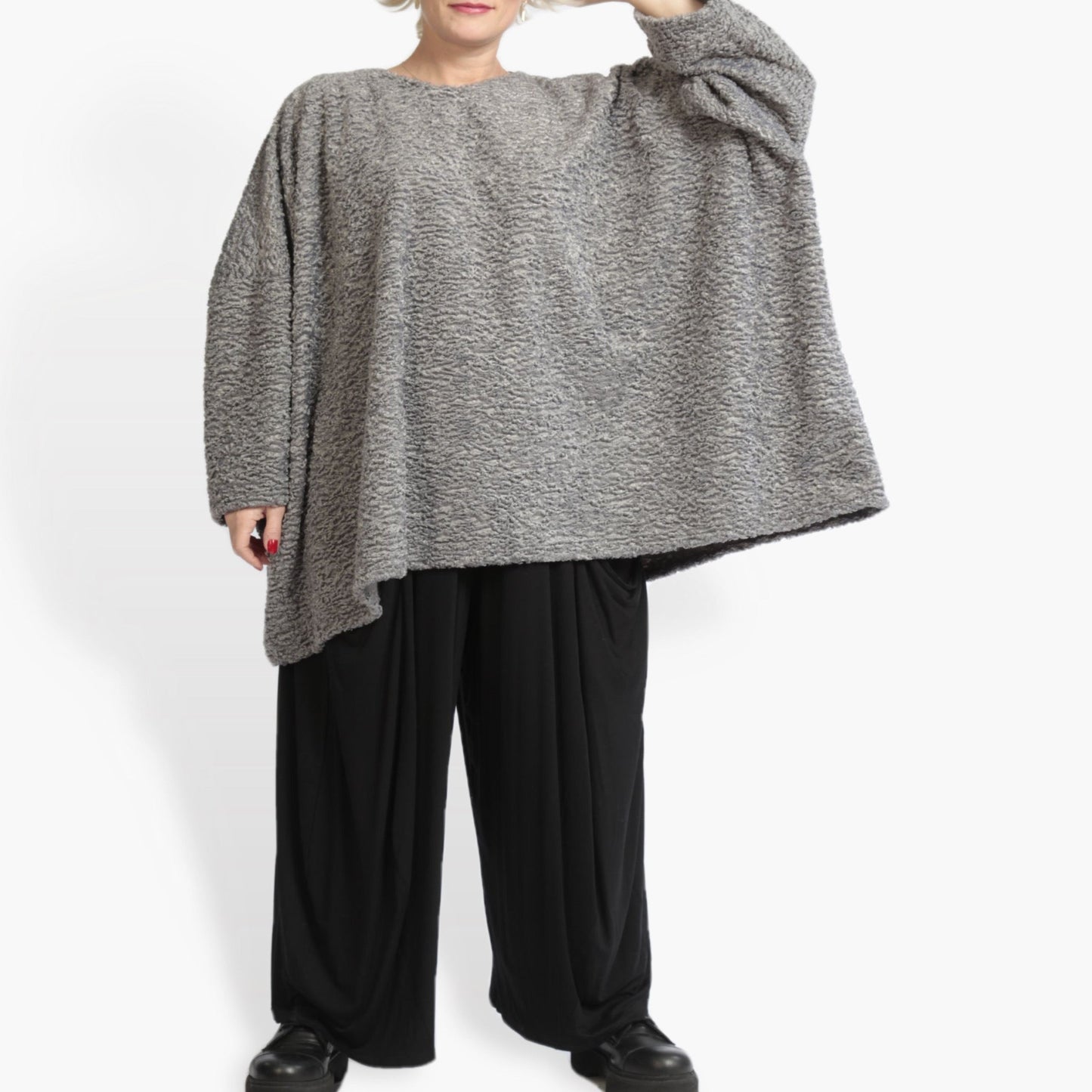 Winter Big Shirt in a boxy shape made from Astrakan quality, Astra in silver