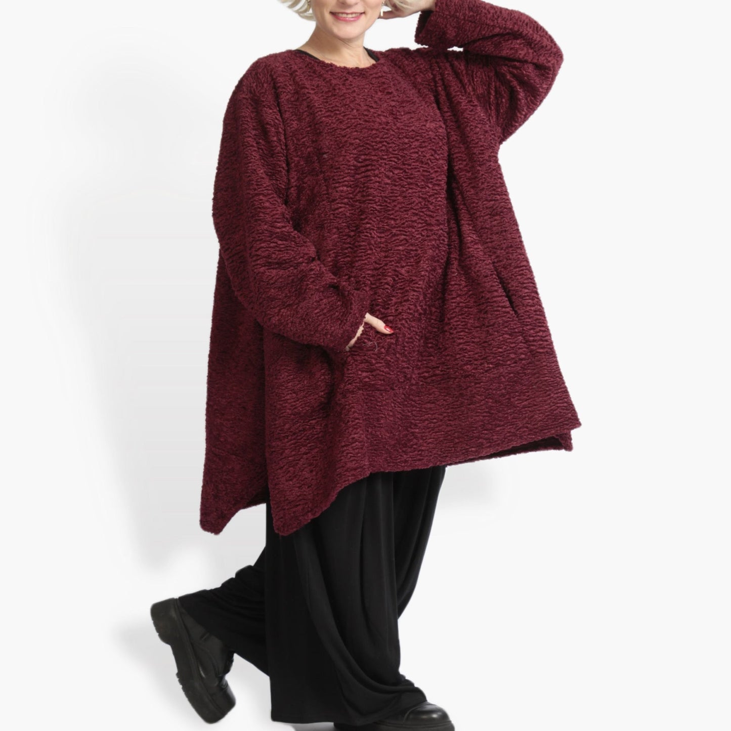 Winter Big Shirt in the shape of Astrakan quality, Astra in wine red