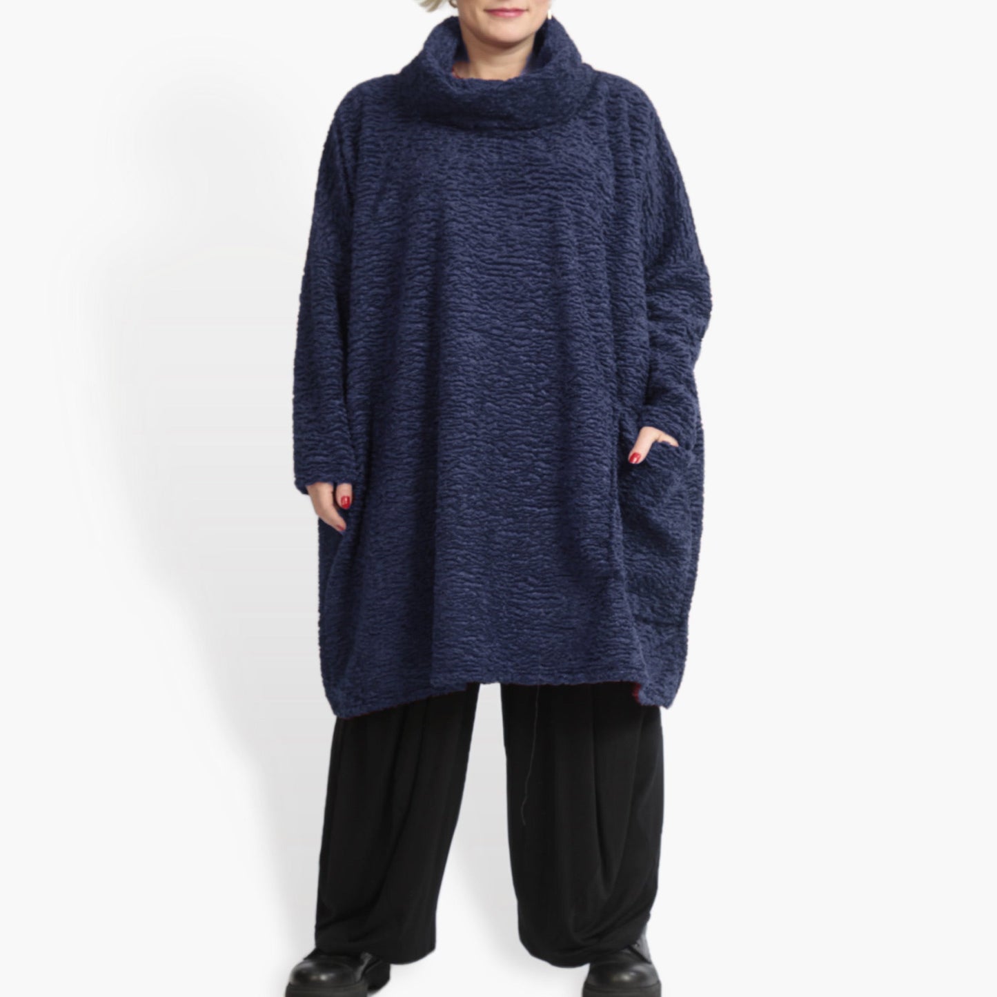 Winter big shirt in a boxy shape made from Astrakan quality, Astra in navy