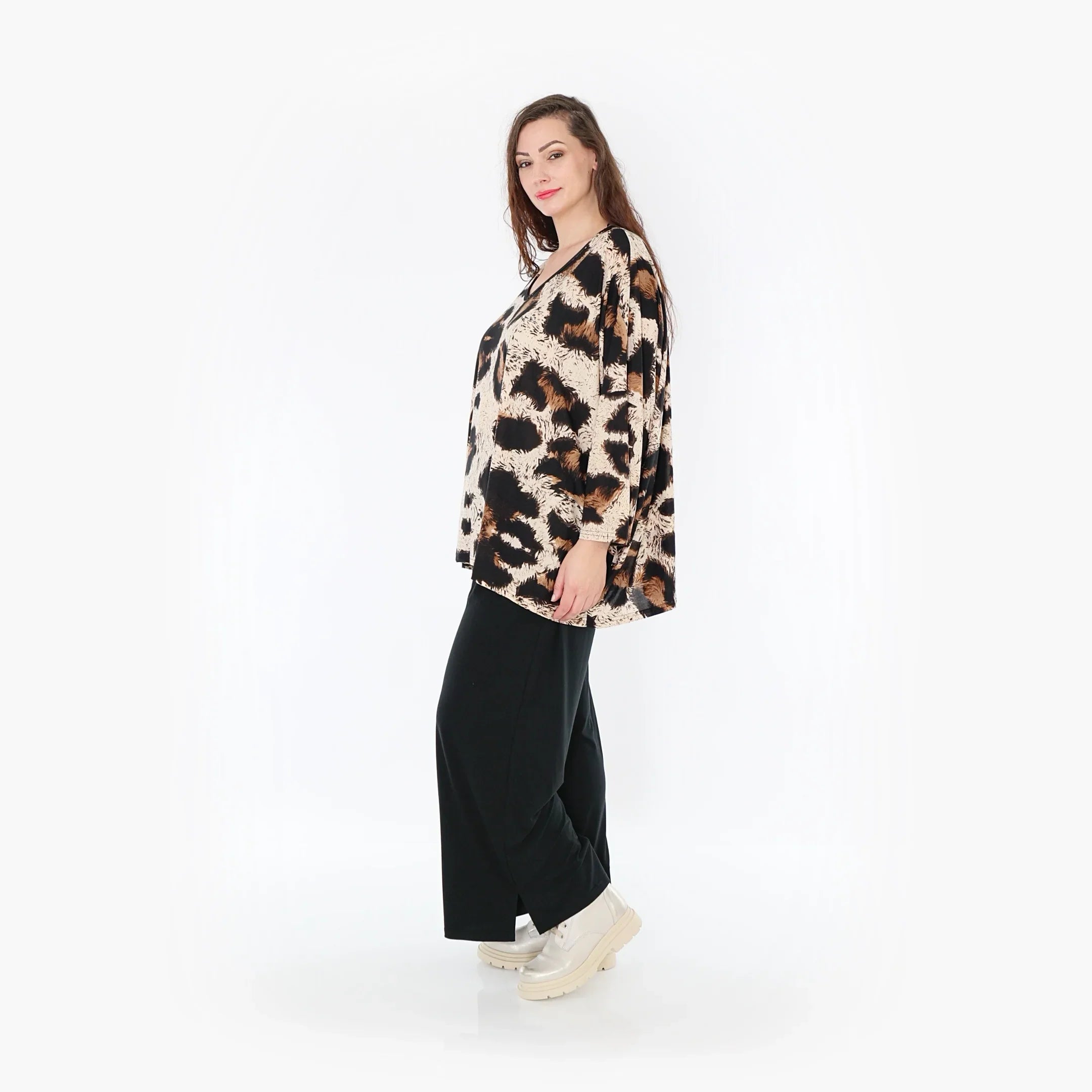 AKH 6993 Big Shirt, Beige-Schwarz-Braun
