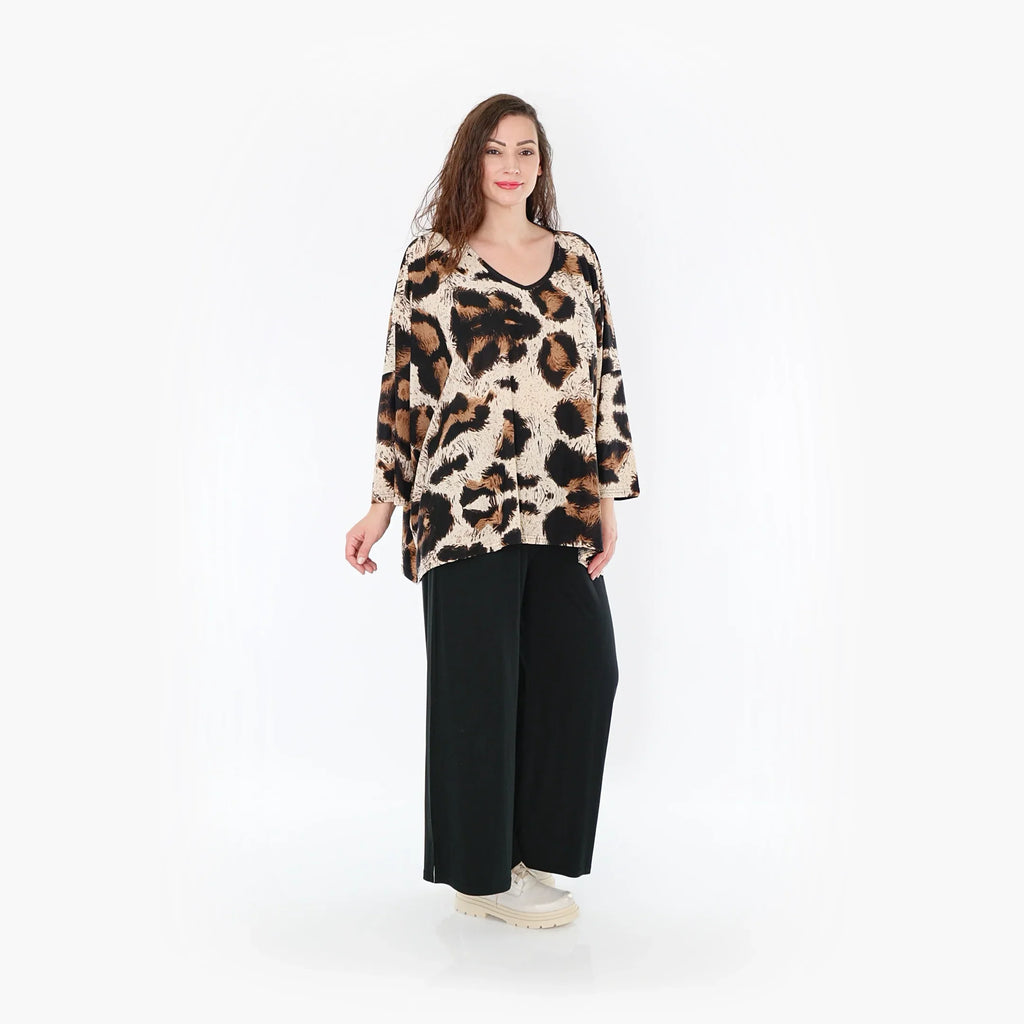 AKH 6993 Big Shirt, Beige-Schwarz-Braun