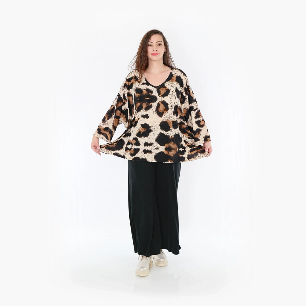 AKH 6993 Big Shirt, Beige-Schwarz-Braun