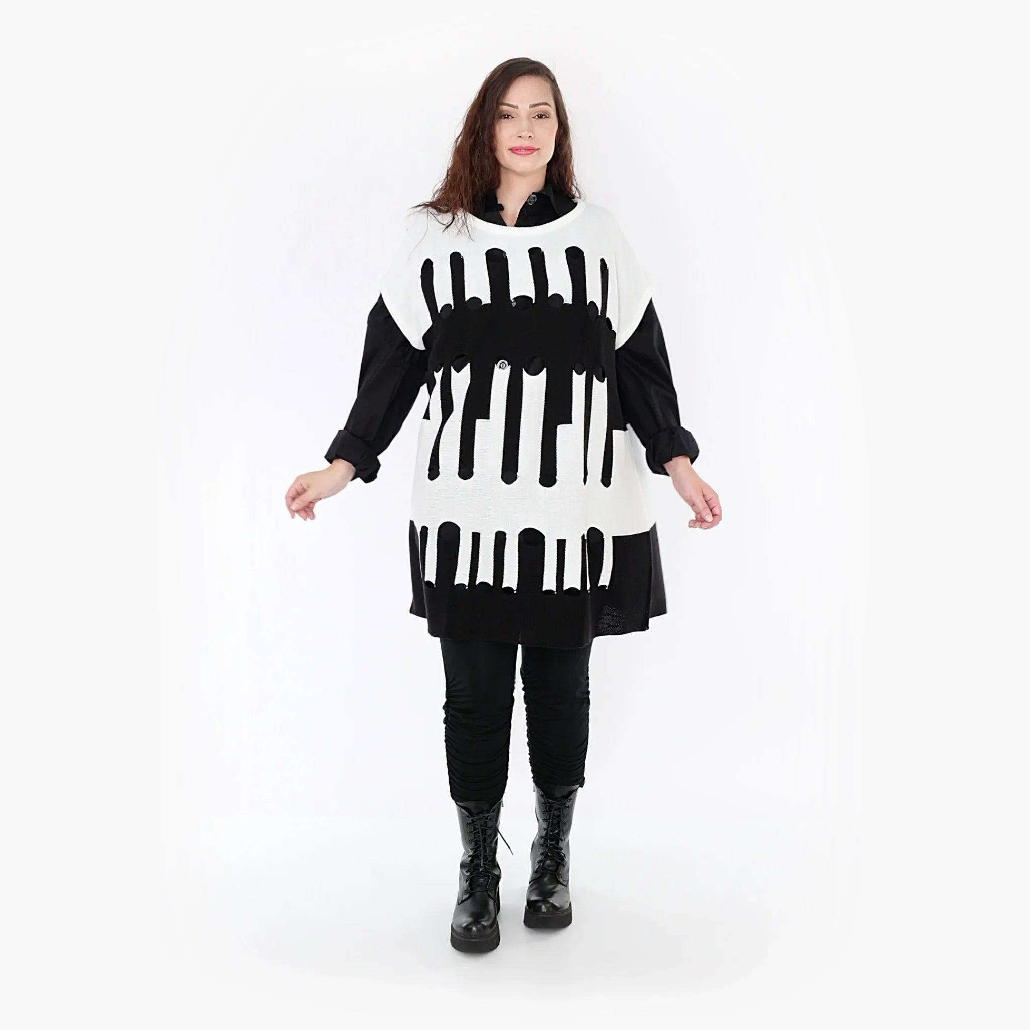 AKH Fashion Überwurf 2415 Huller, Weiß/Schwarz