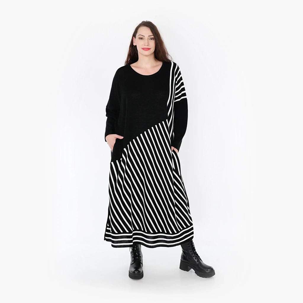 AKH Fashion Kleid 2318 Warmy, Schwarz/Weiß