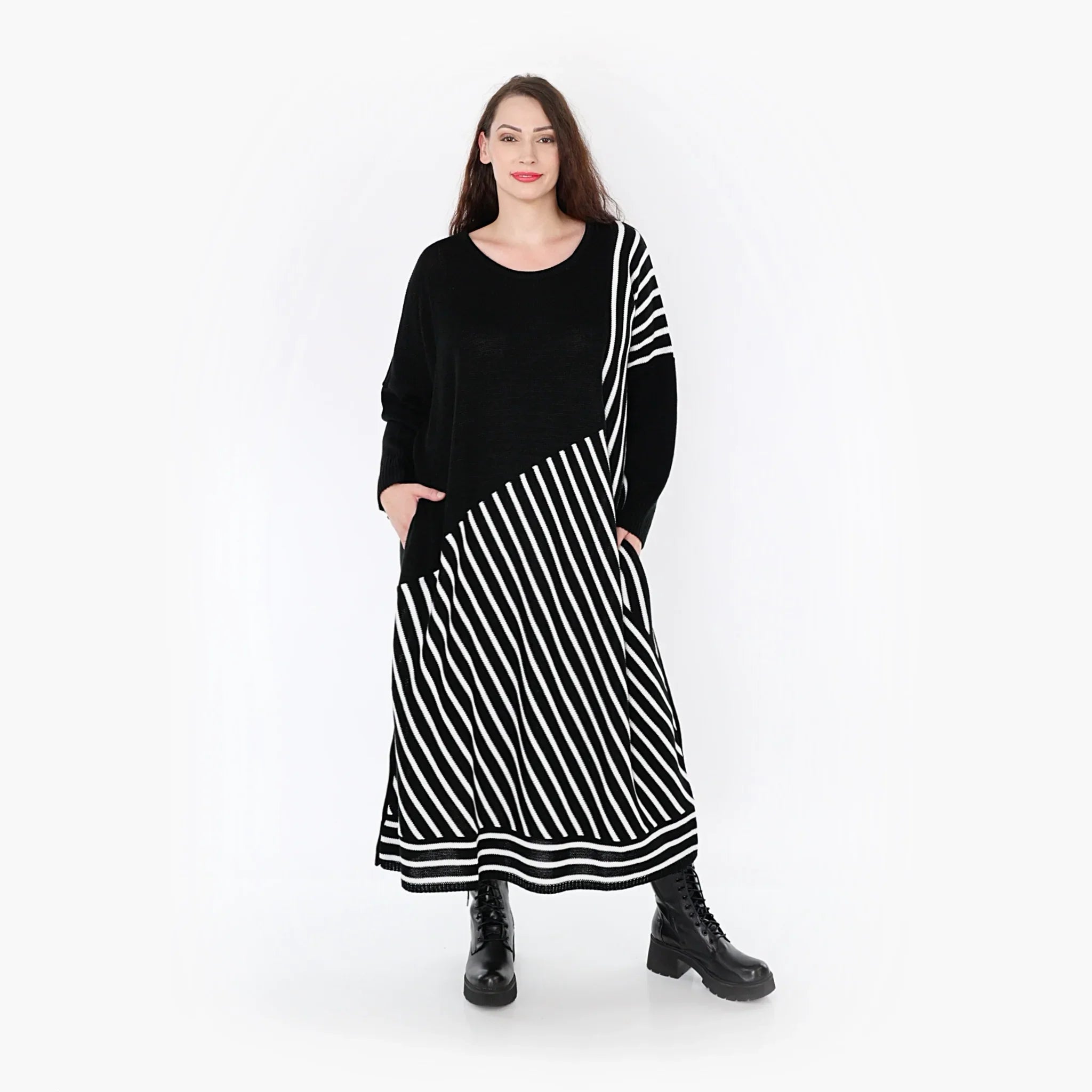 AKH Fashion Kleid 2318 Warmy, Schwarz/Weiß
