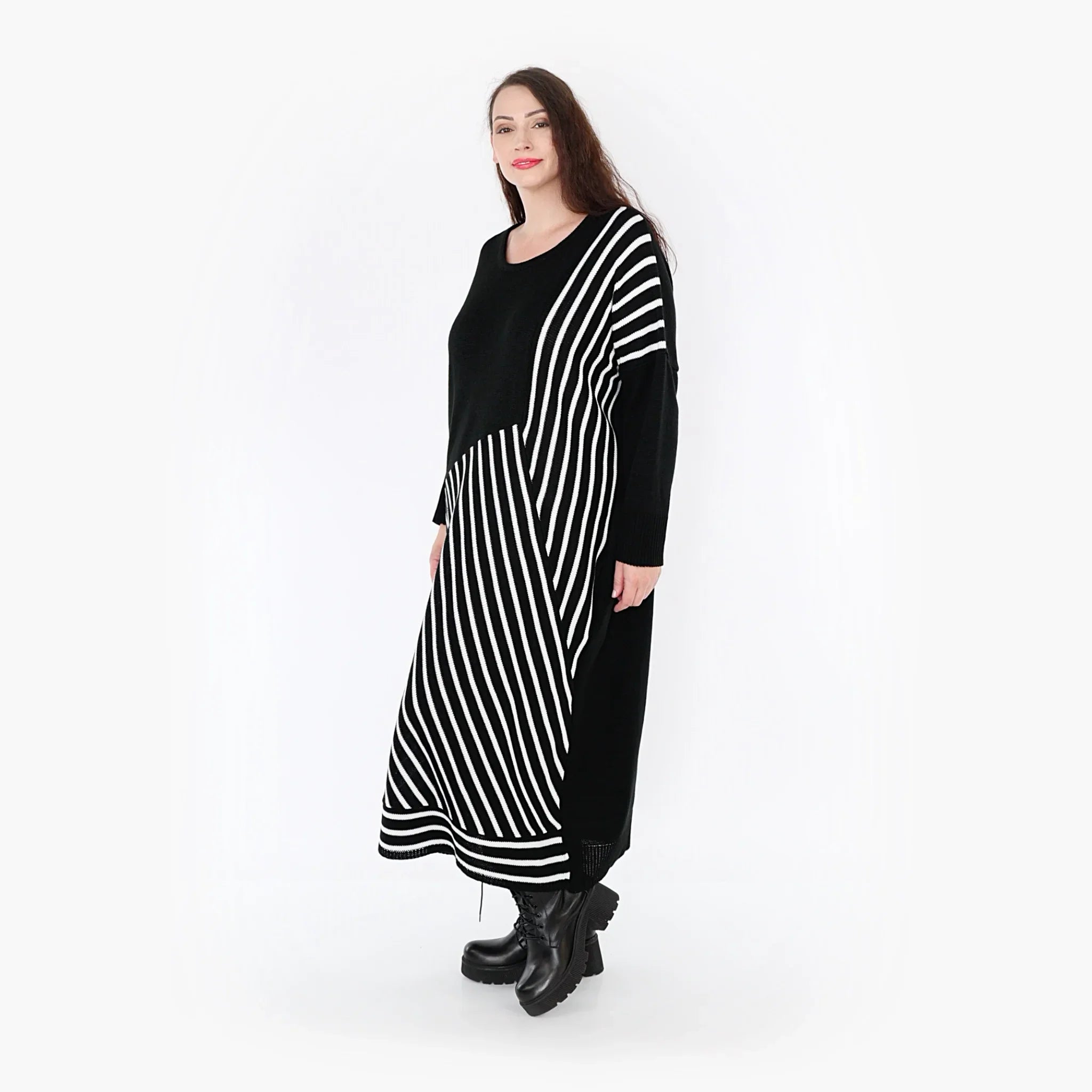 AKH Fashion Kleid 2318 Warmy, Schwarz/Weiß