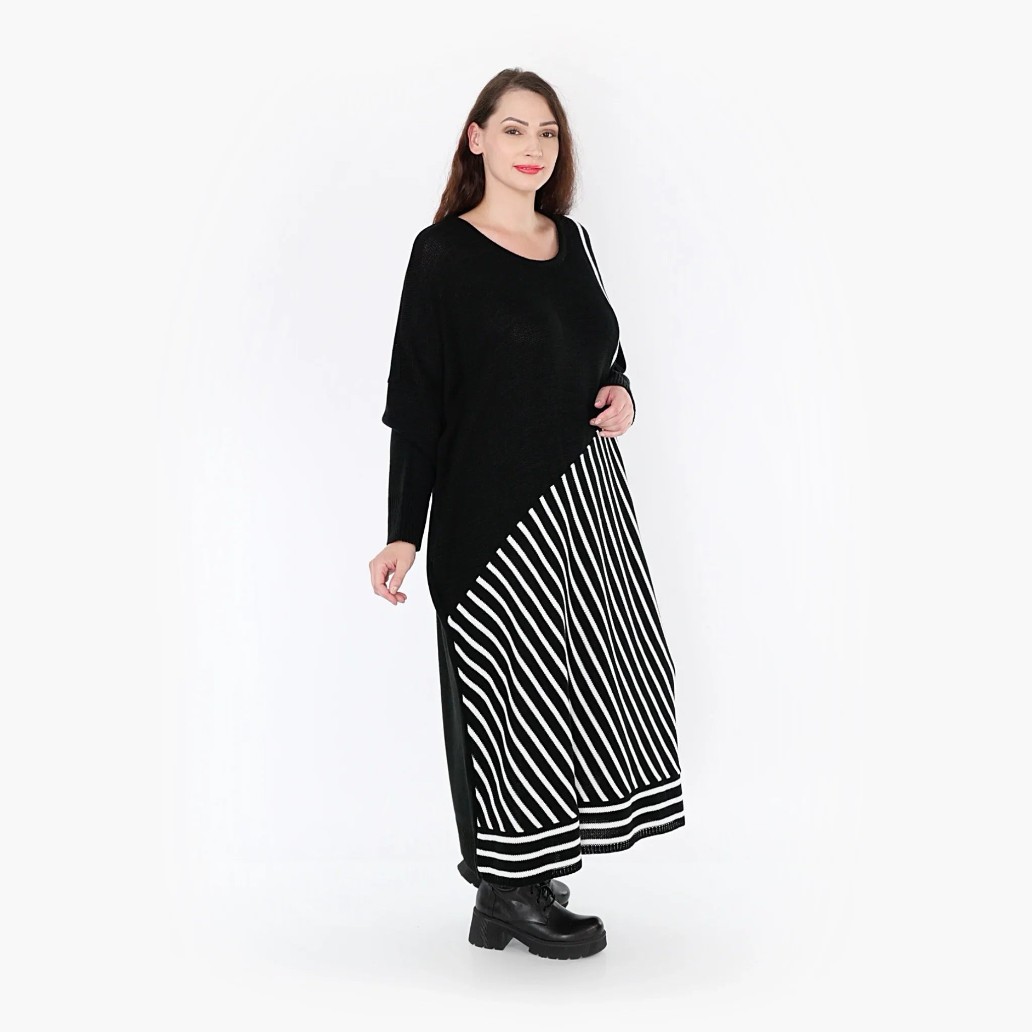 AKH Fashion Kleid 2318 Warmy, Schwarz/Weiß