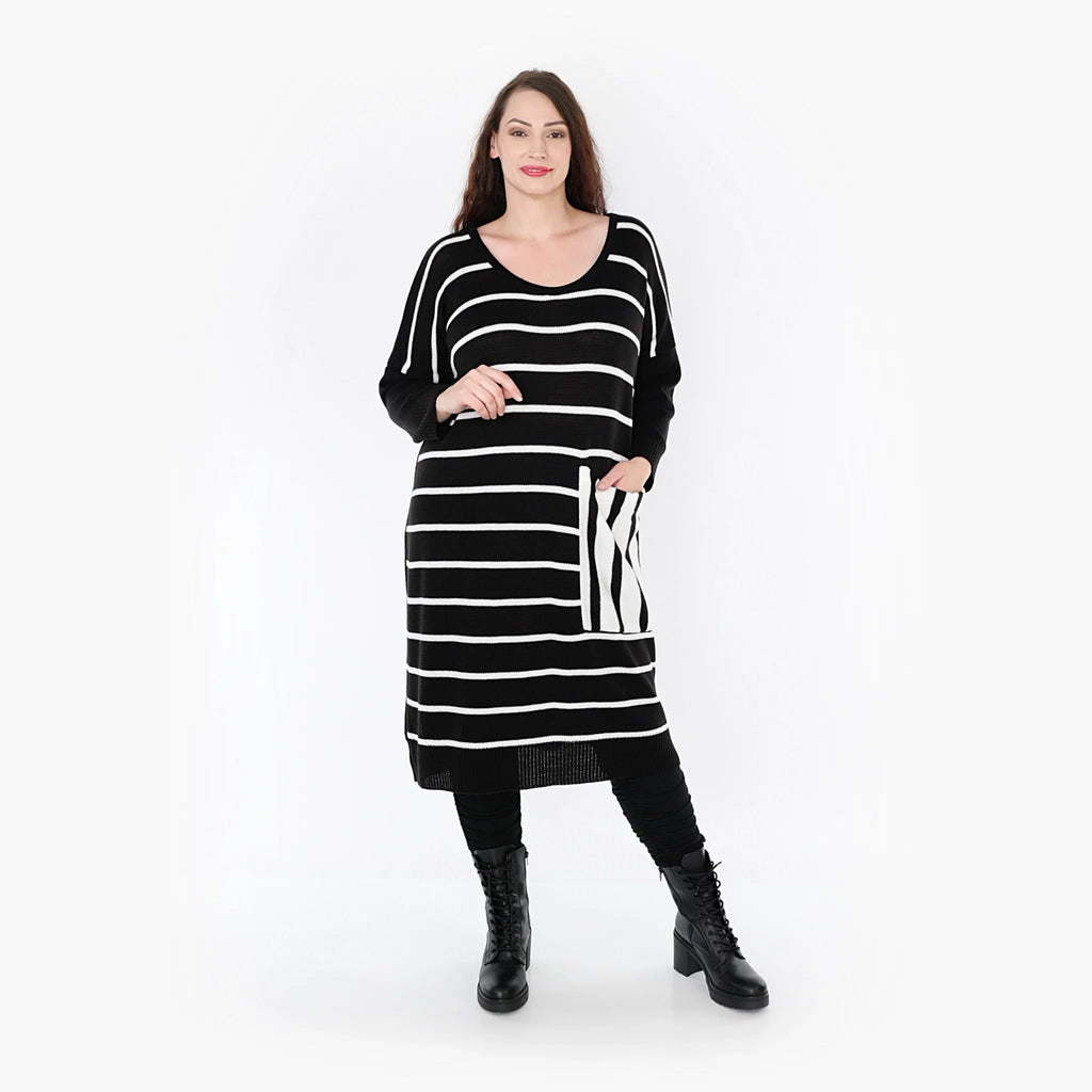 AKH Fashion Kleid 2328 Warmy, Schwarz/Weiß