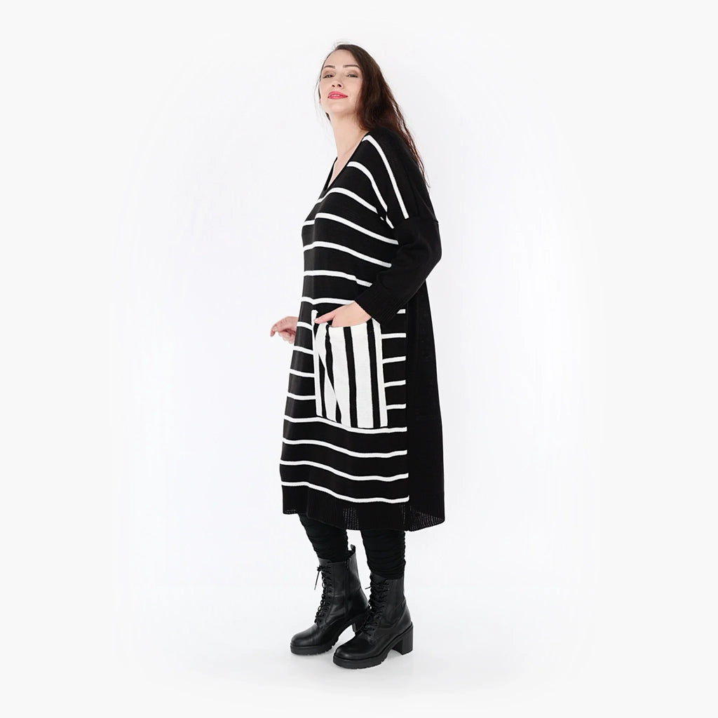 AKH Fashion Kleid 2328 Warmy, Schwarz/Weiß
