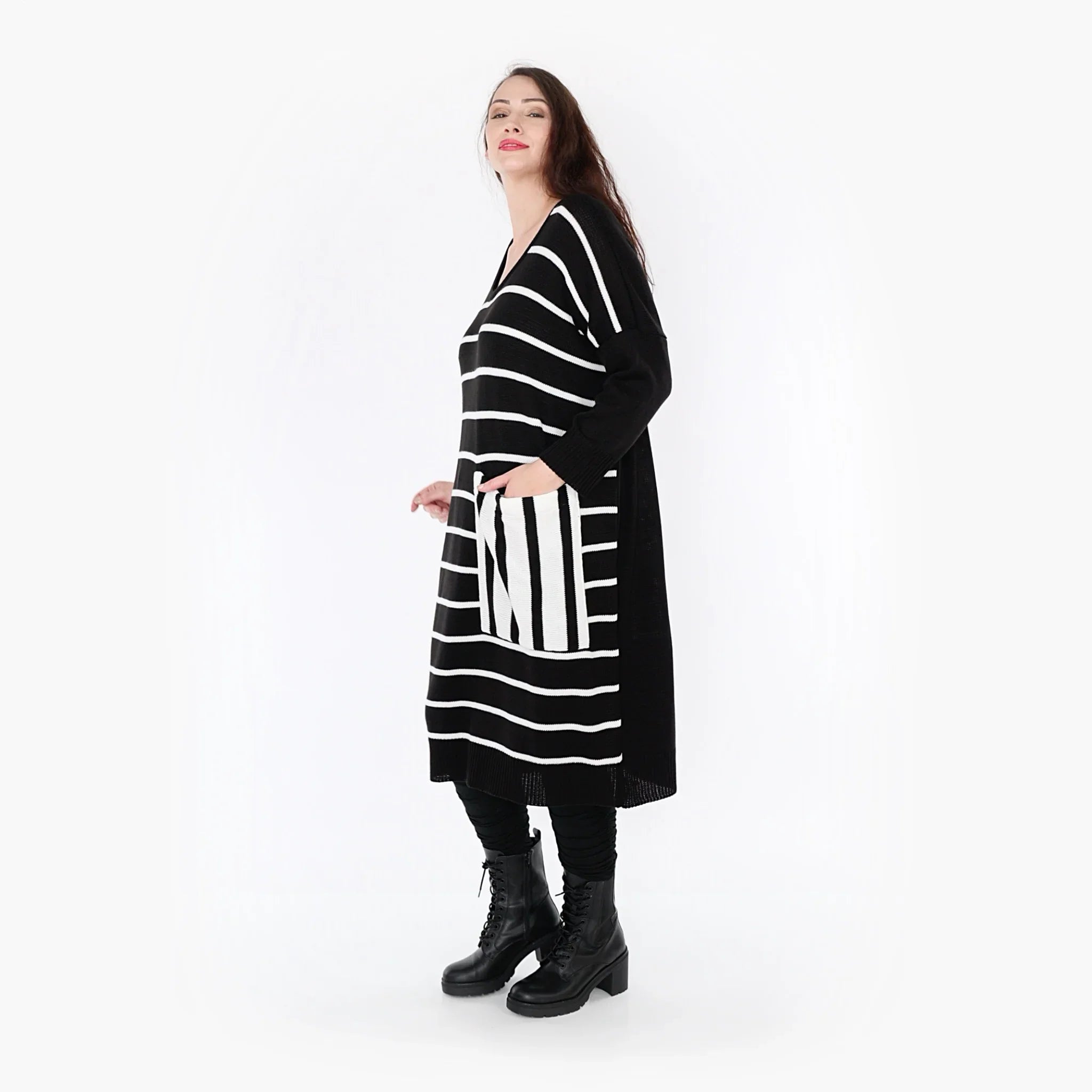 AKH Fashion Kleid 2328 Warmy, Schwarz/Weiß