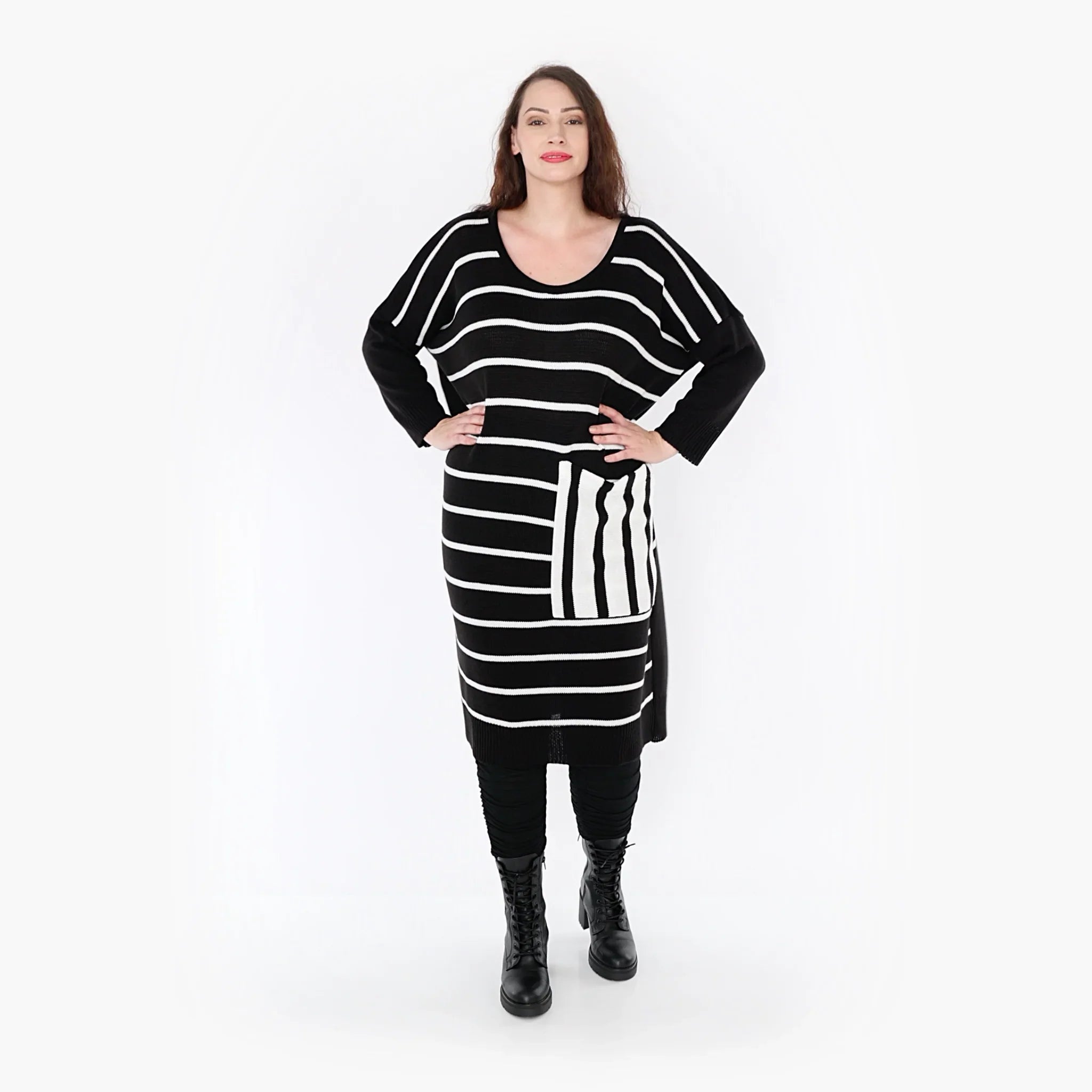 AKH Fashion Kleid 2328 Warmy, Schwarz/Weiß