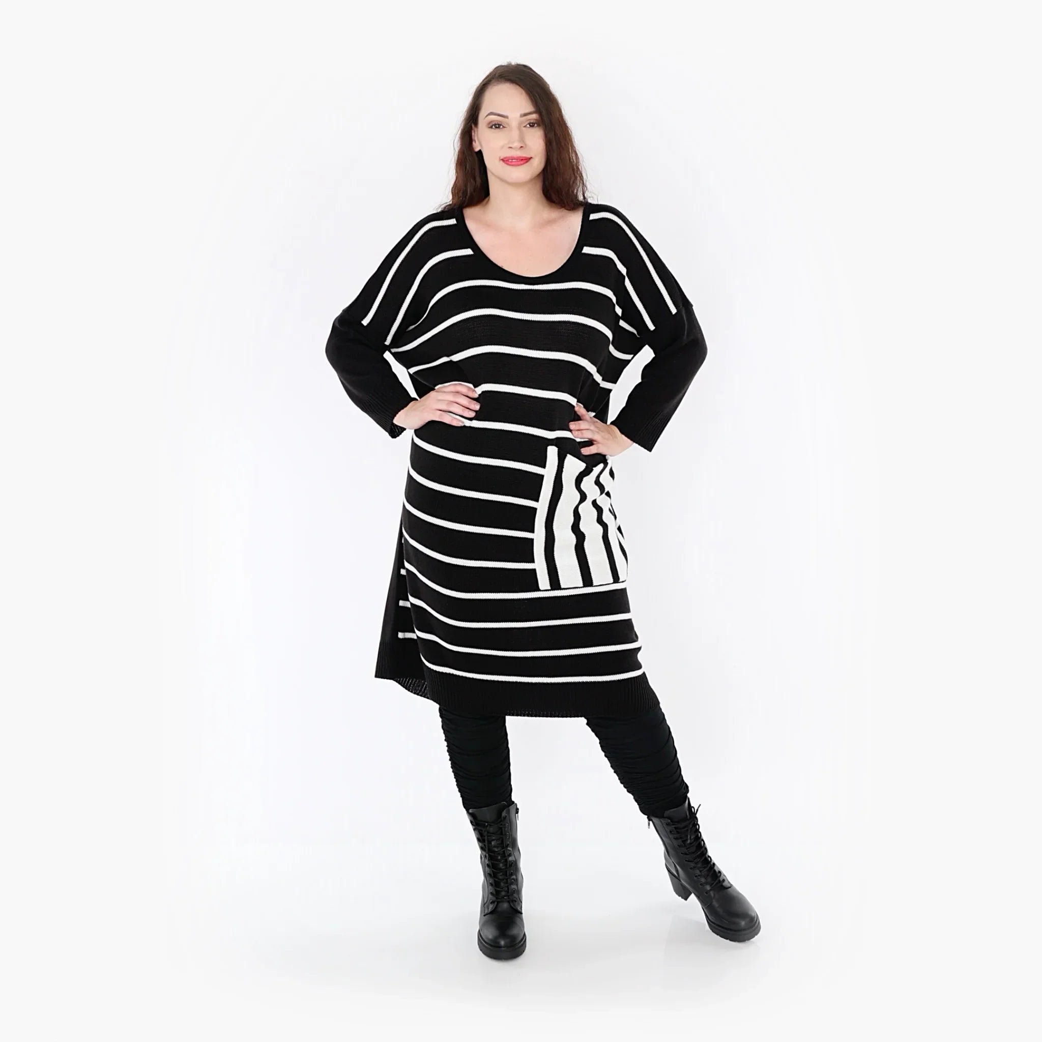 AKH Fashion Kleid 2328 Warmy, Schwarz/Weiß