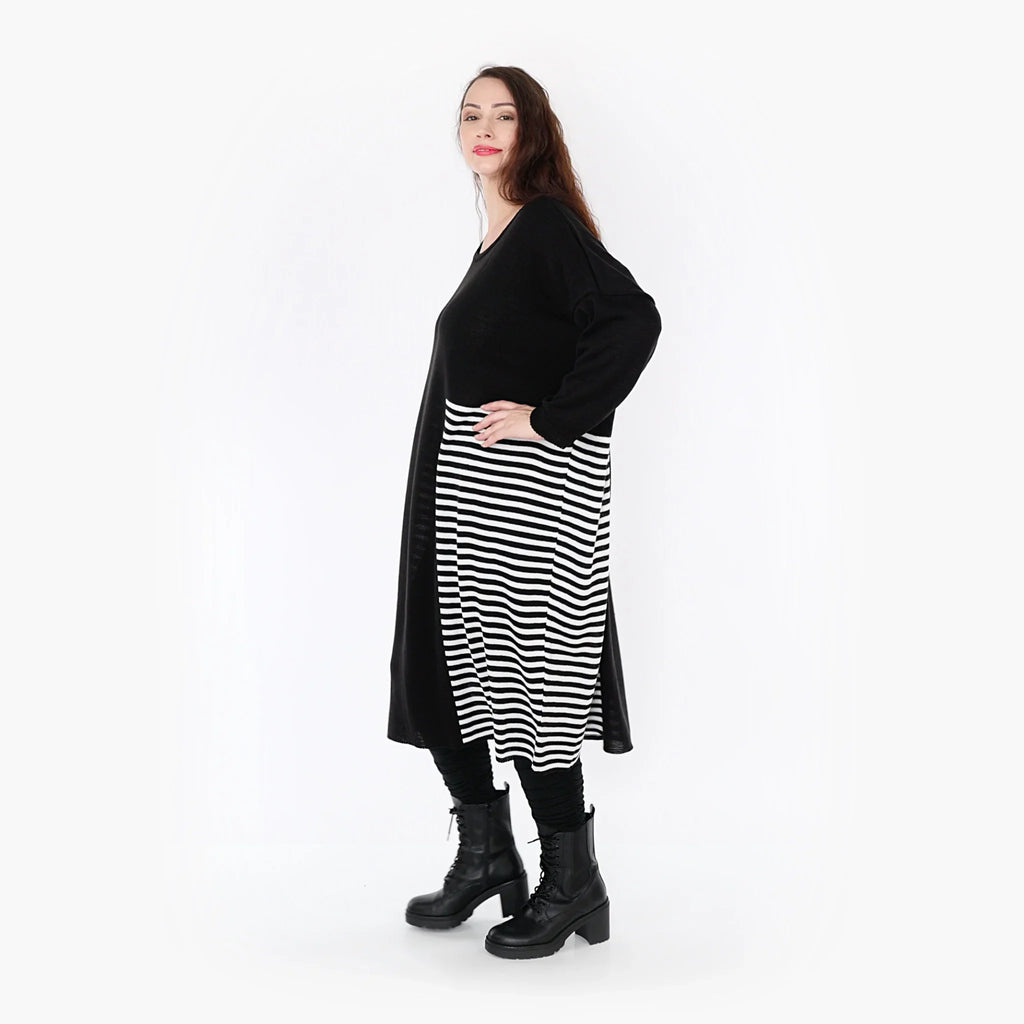 AKH Fashion Kleid 2333 Warmy, Schwarz/Weiß