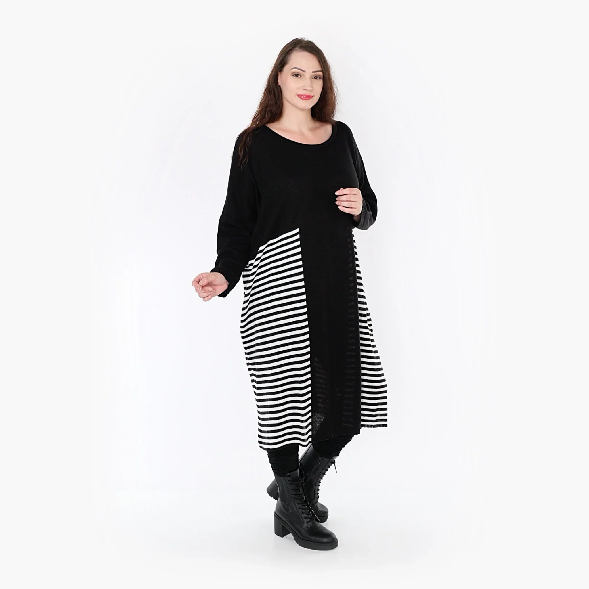 AKH Fashion Kleid 2333 Warmy, Schwarz/Weiß