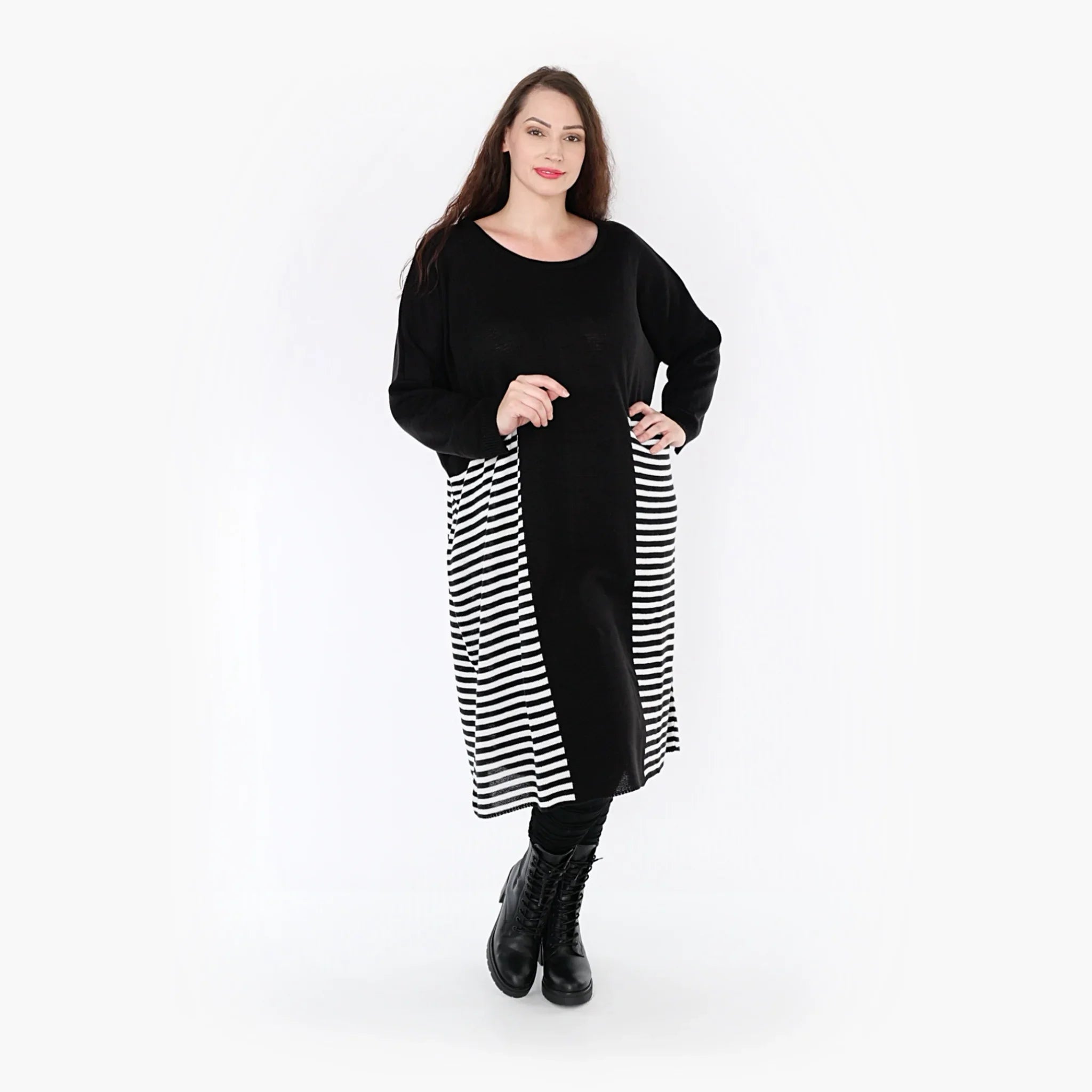 AKH Fashion Kleid 2333 Warmy, Schwarz/Weiß