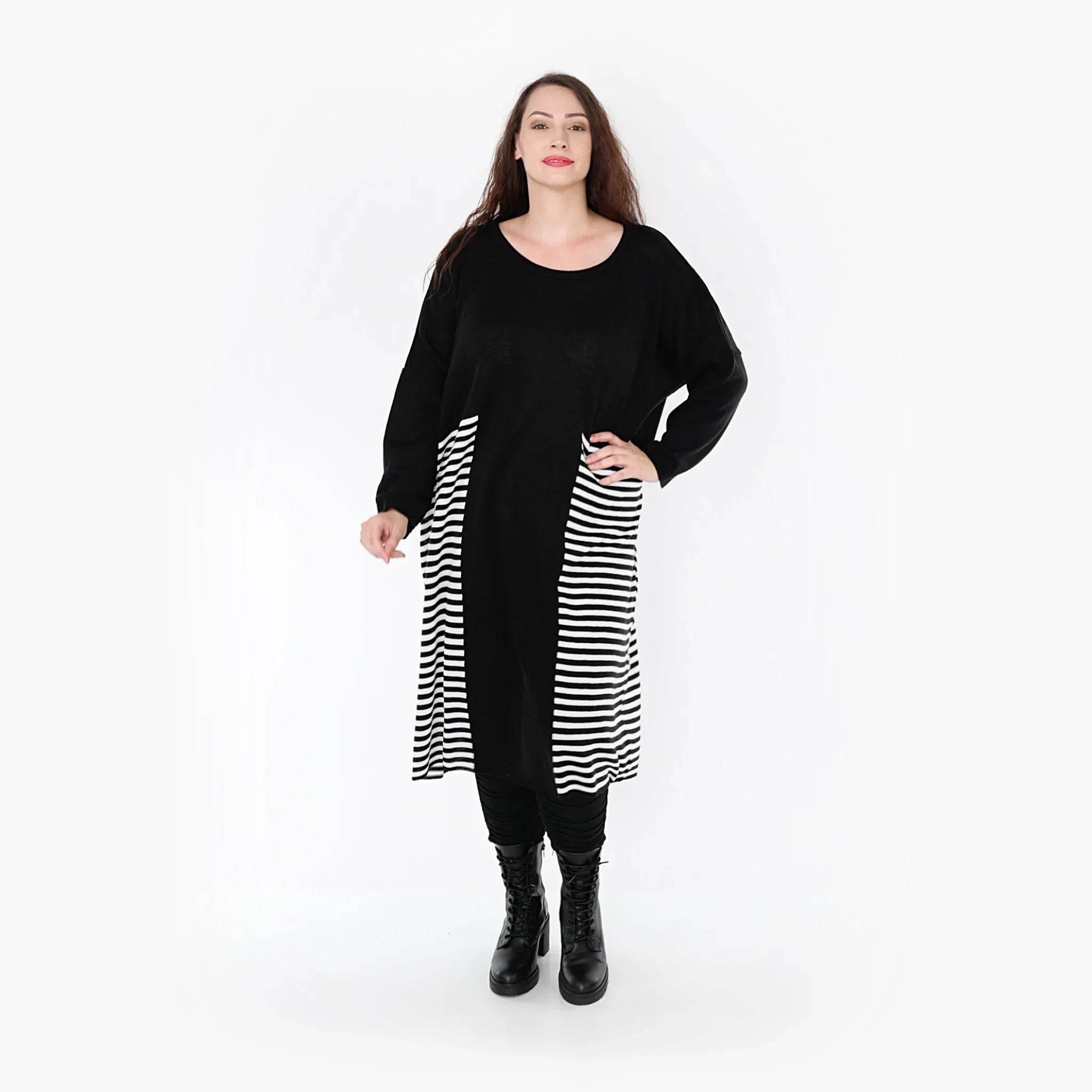 AKH Fashion Kleid 2333 Warmy, Schwarz/Weiß