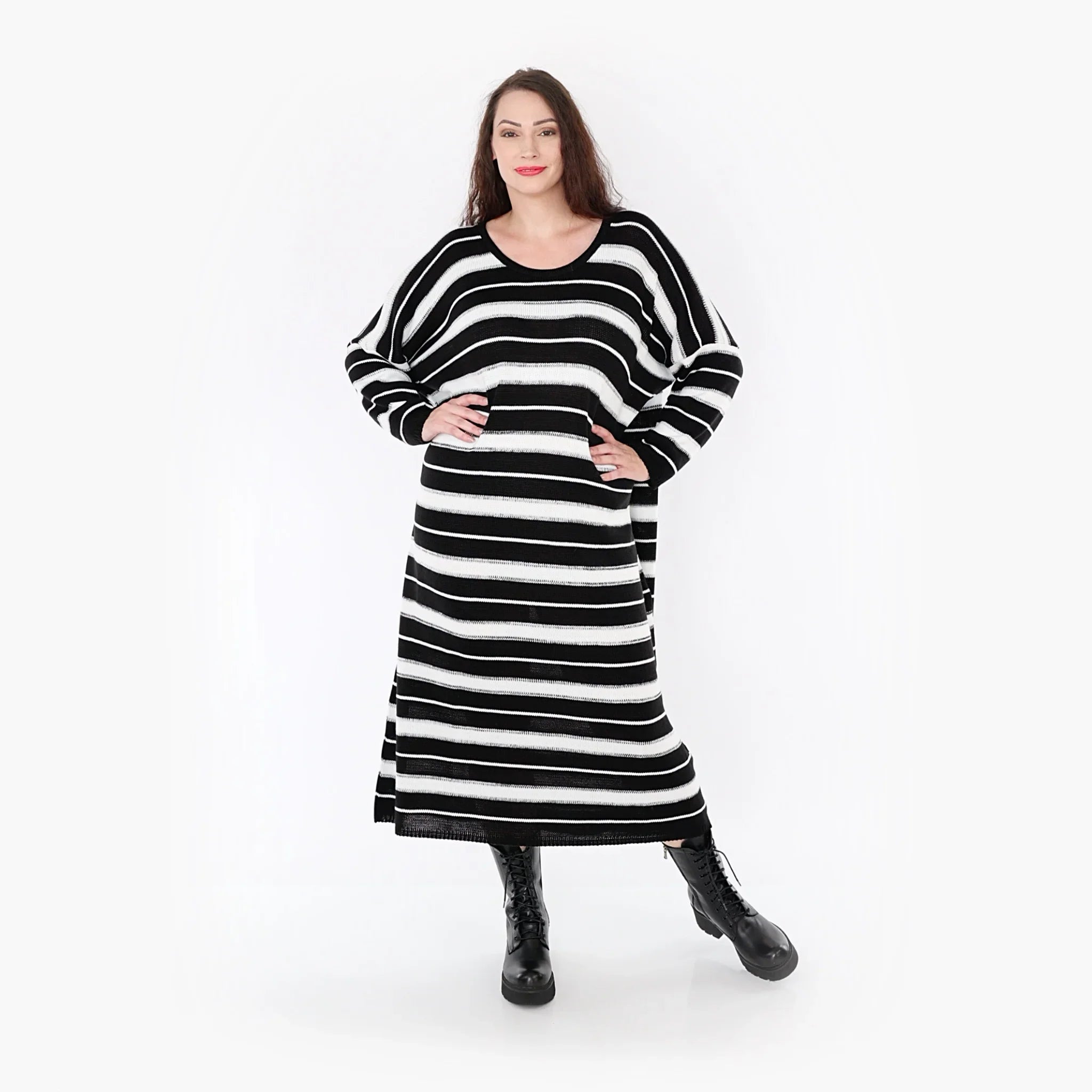 AKH Fashion Kleid 2337 Warmy, Schwarz/Weiß