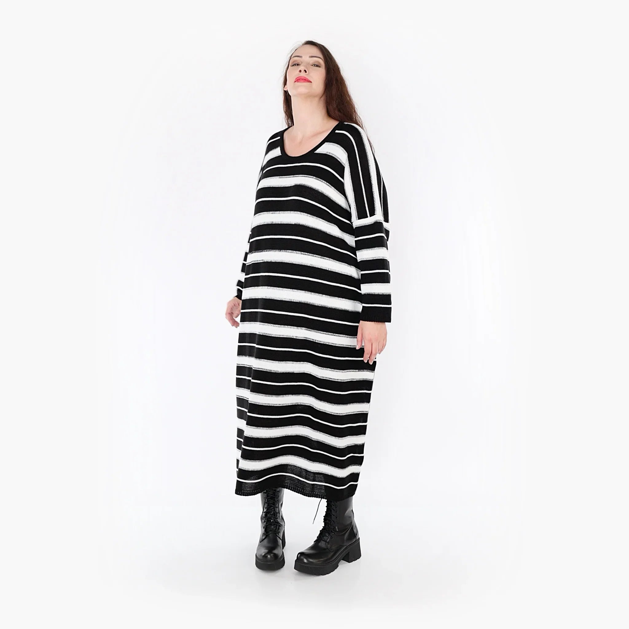 AKH Fashion Kleid 2337 Warmy, Schwarz/Weiß
