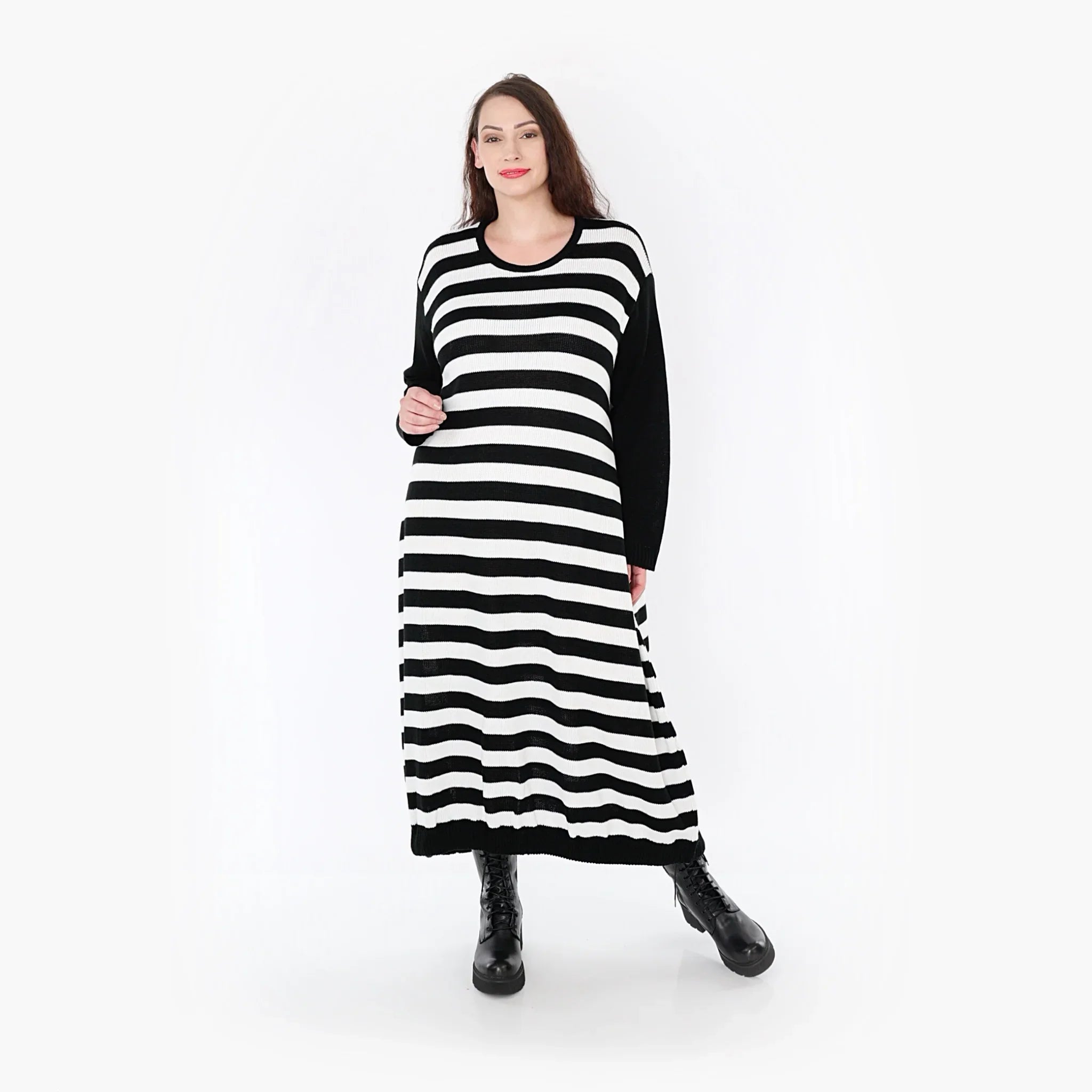 AKH Fashion Kleid 2344 Warmy, Schwarz/Weiß