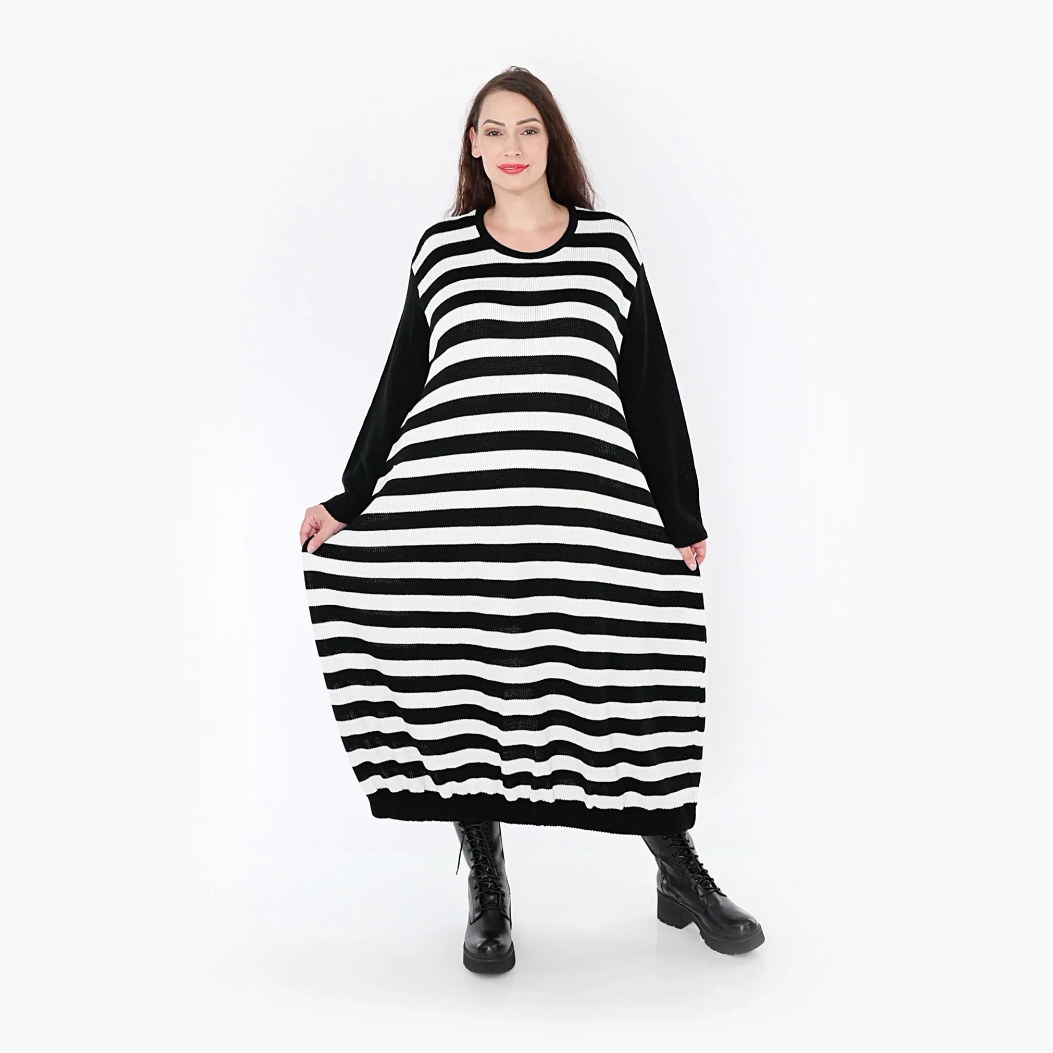 AKH Fashion Kleid 2344 Warmy, Schwarz/Weiß