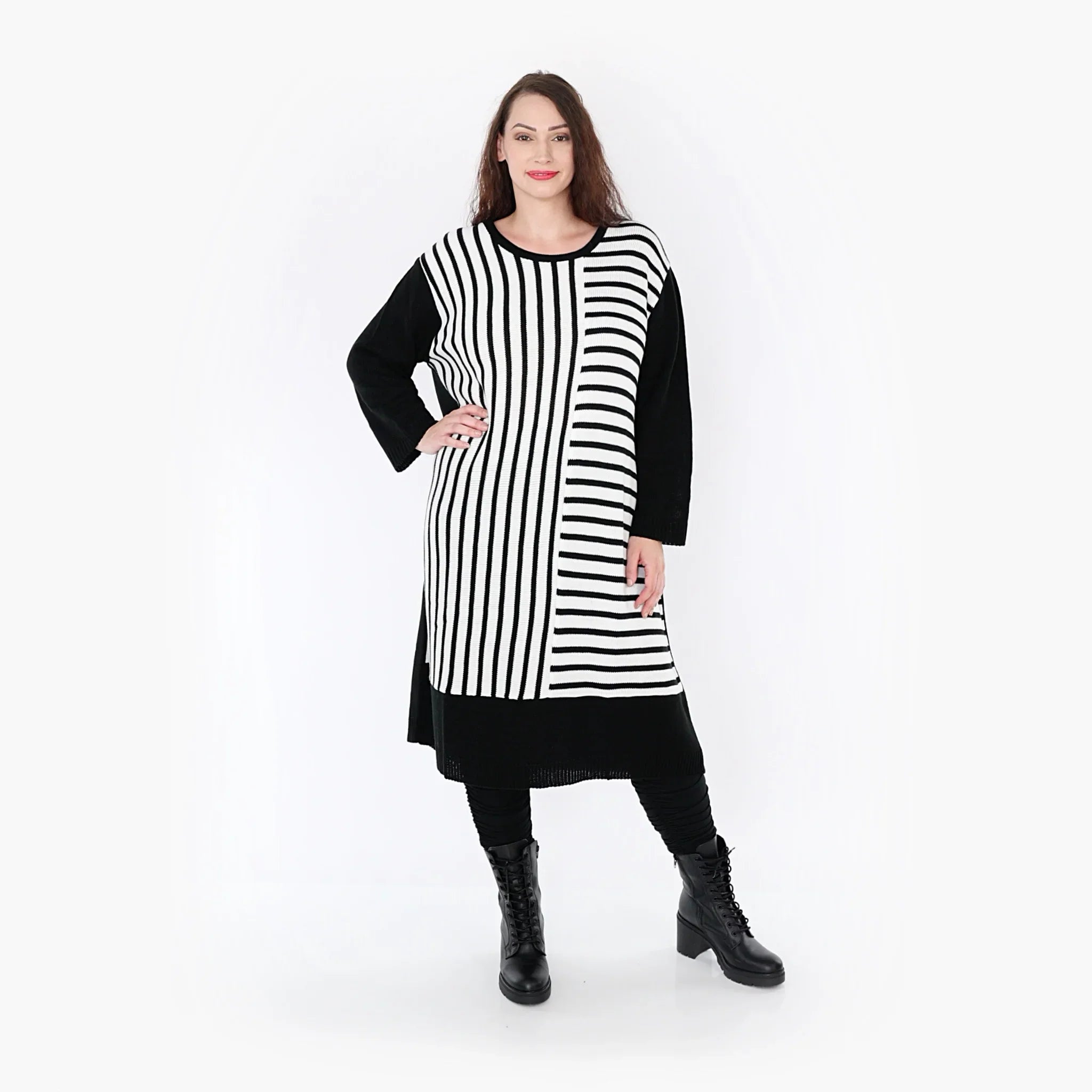 AKH Fashion Kleid 2346 Warmy, Weiß/Schwarz
