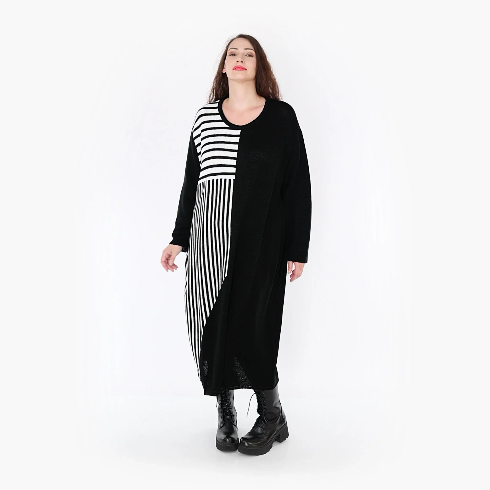 AKH Fashion Kleid 2401 Warmy, Schwarz/Weiß