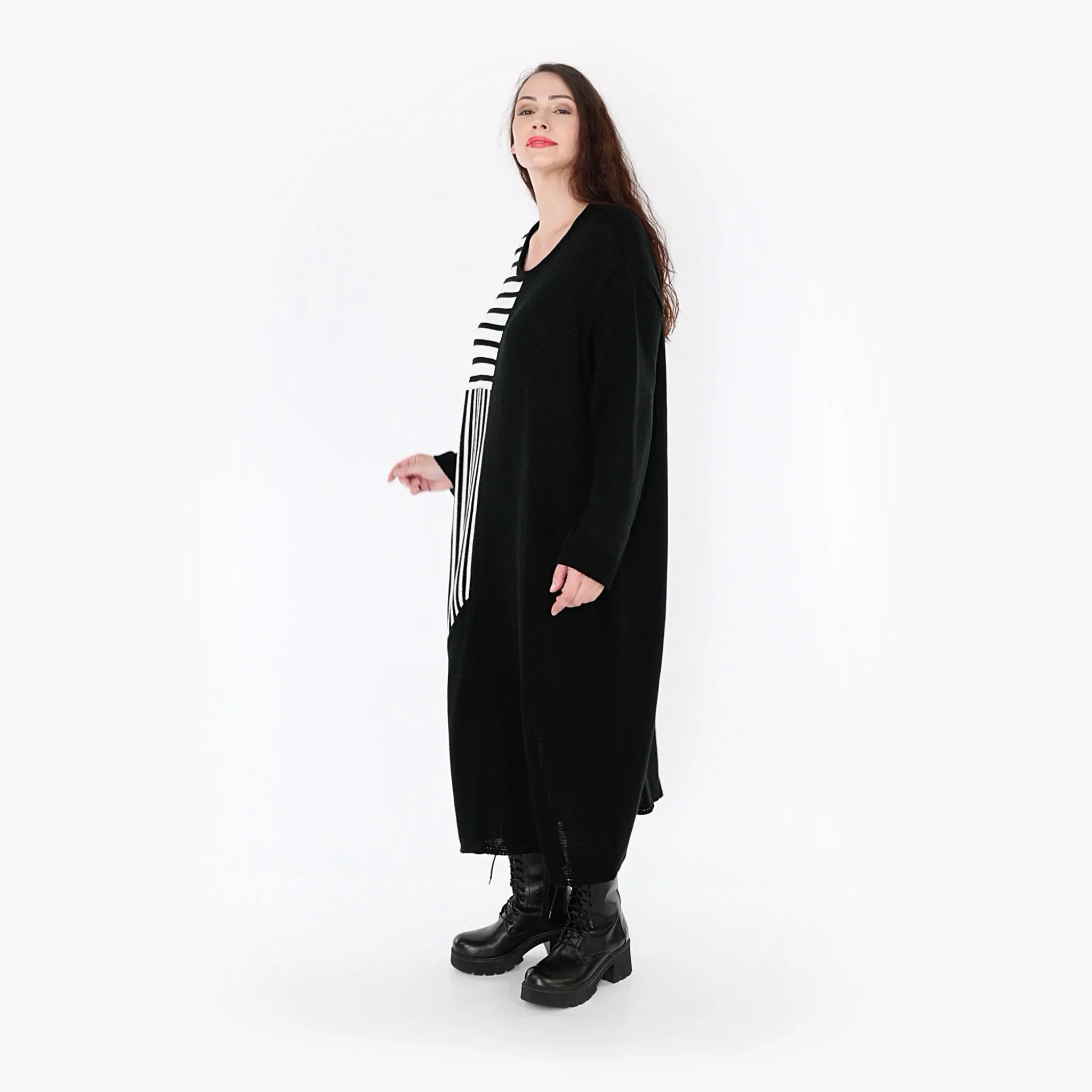 AKH Fashion Kleid 2401 Warmy, Schwarz/Weiß