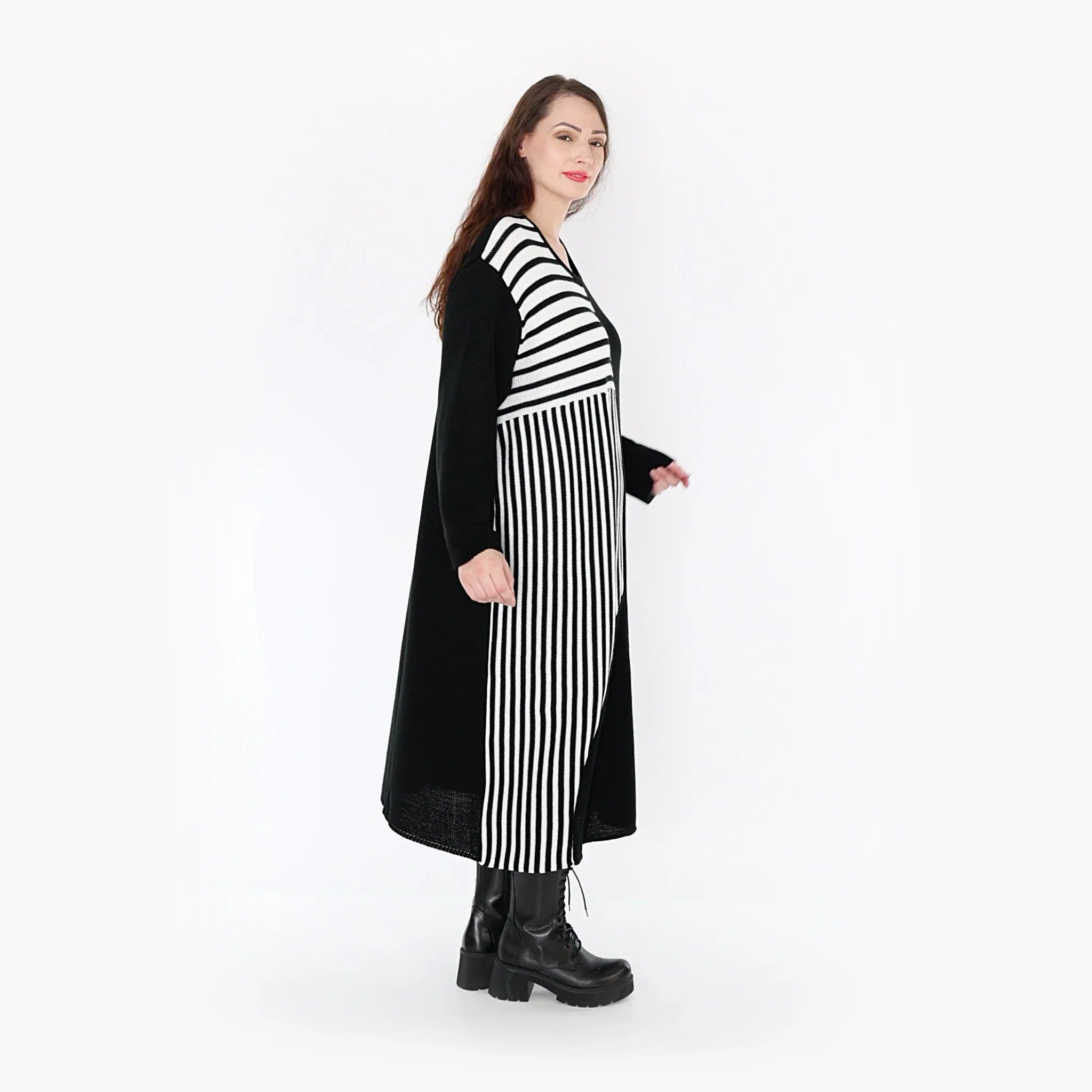 AKH Fashion Kleid 2401 Warmy, Schwarz/Weiß
