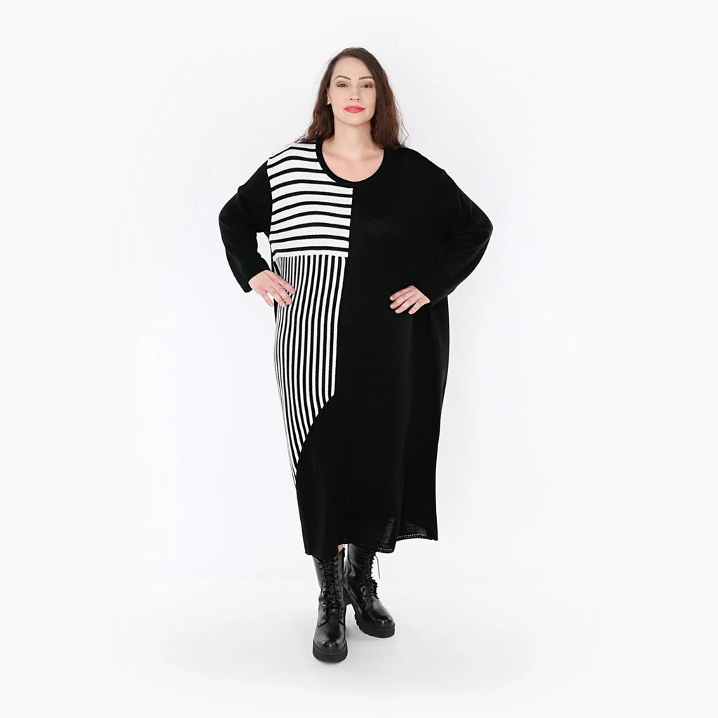 AKH Fashion Kleid 2401 Warmy, Schwarz/Weiß