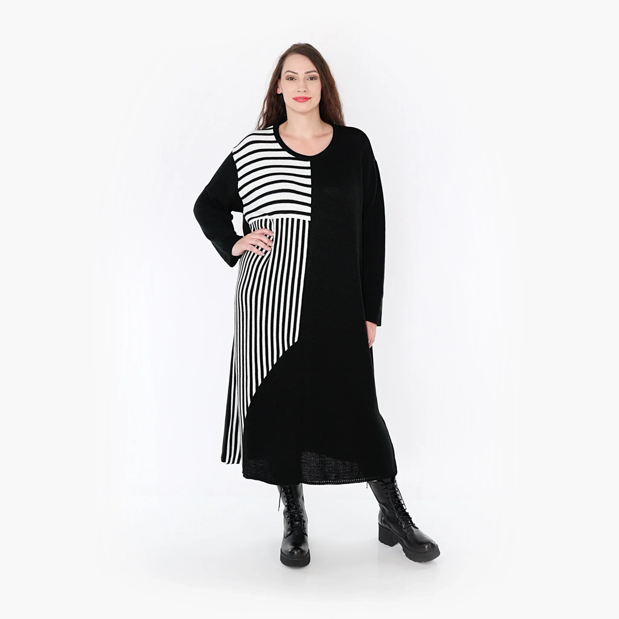 AKH Fashion Kleid 2401 Warmy, Schwarz/Weiß