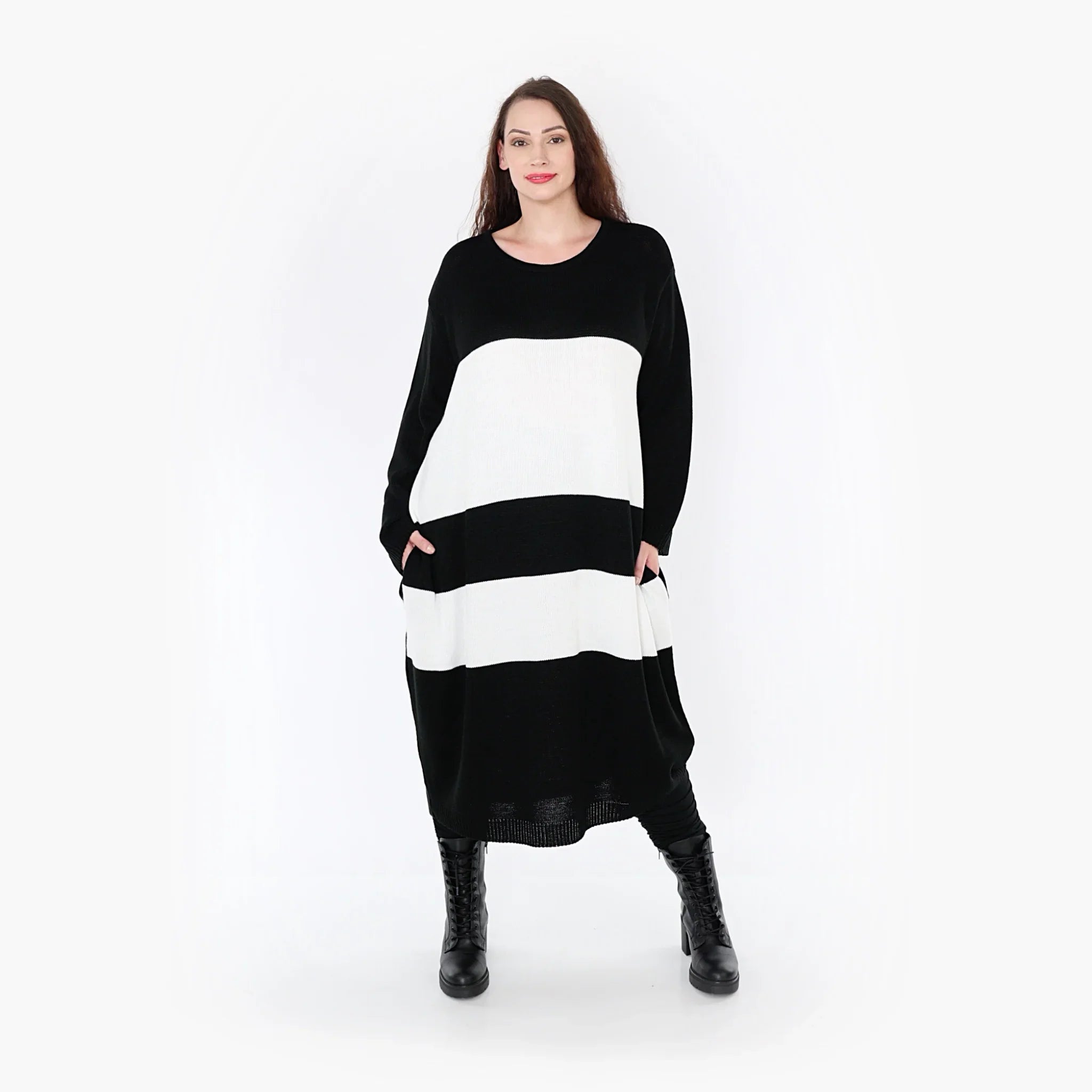 AKH Fashion Kleid 2402 Warmy, Schwarz/Weiß