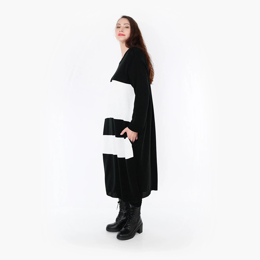AKH Fashion Kleid 2402 Warmy, Schwarz/Weiß