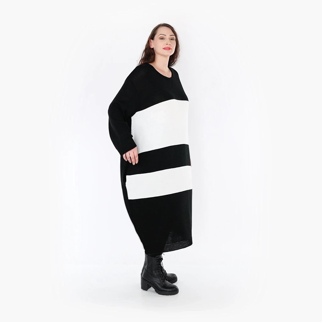 AKH Fashion Kleid 2402 Warmy, Schwarz/Weiß