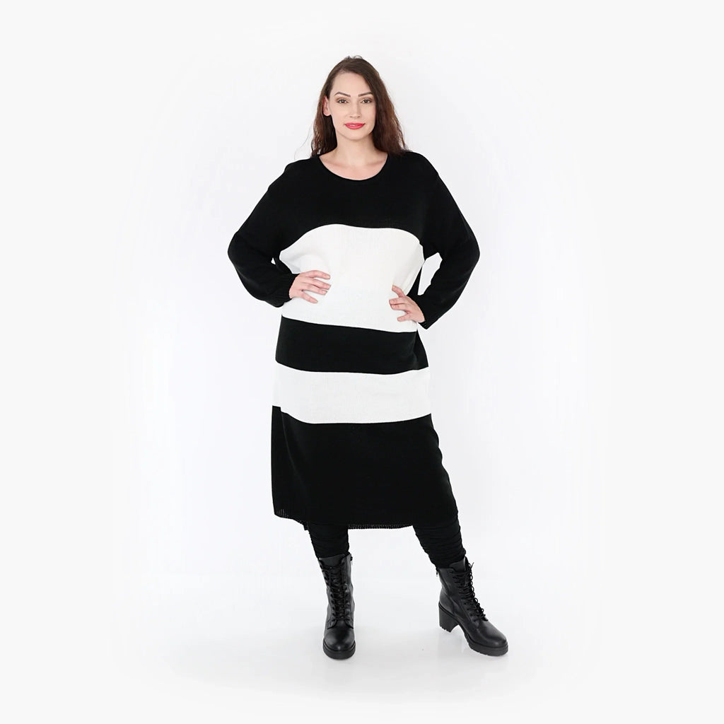 AKH Fashion Kleid 2402 Warmy, Schwarz/Weiß