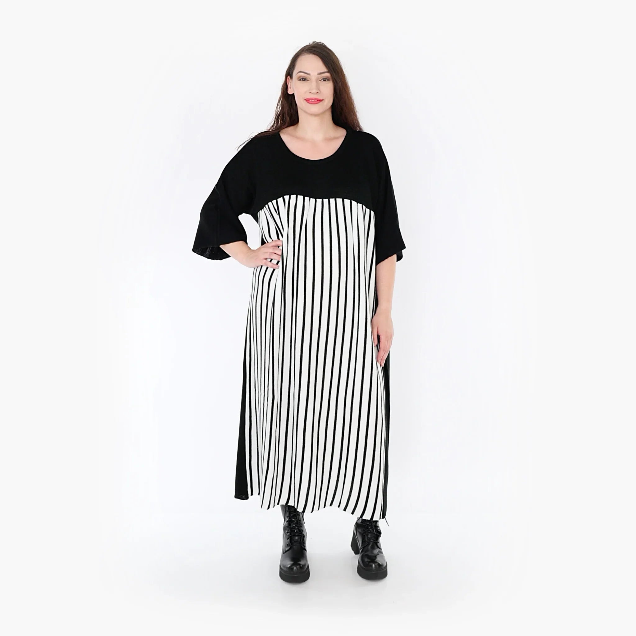 AKH Fashion Kleid 2403 Warmy, Schwarz/Weiß